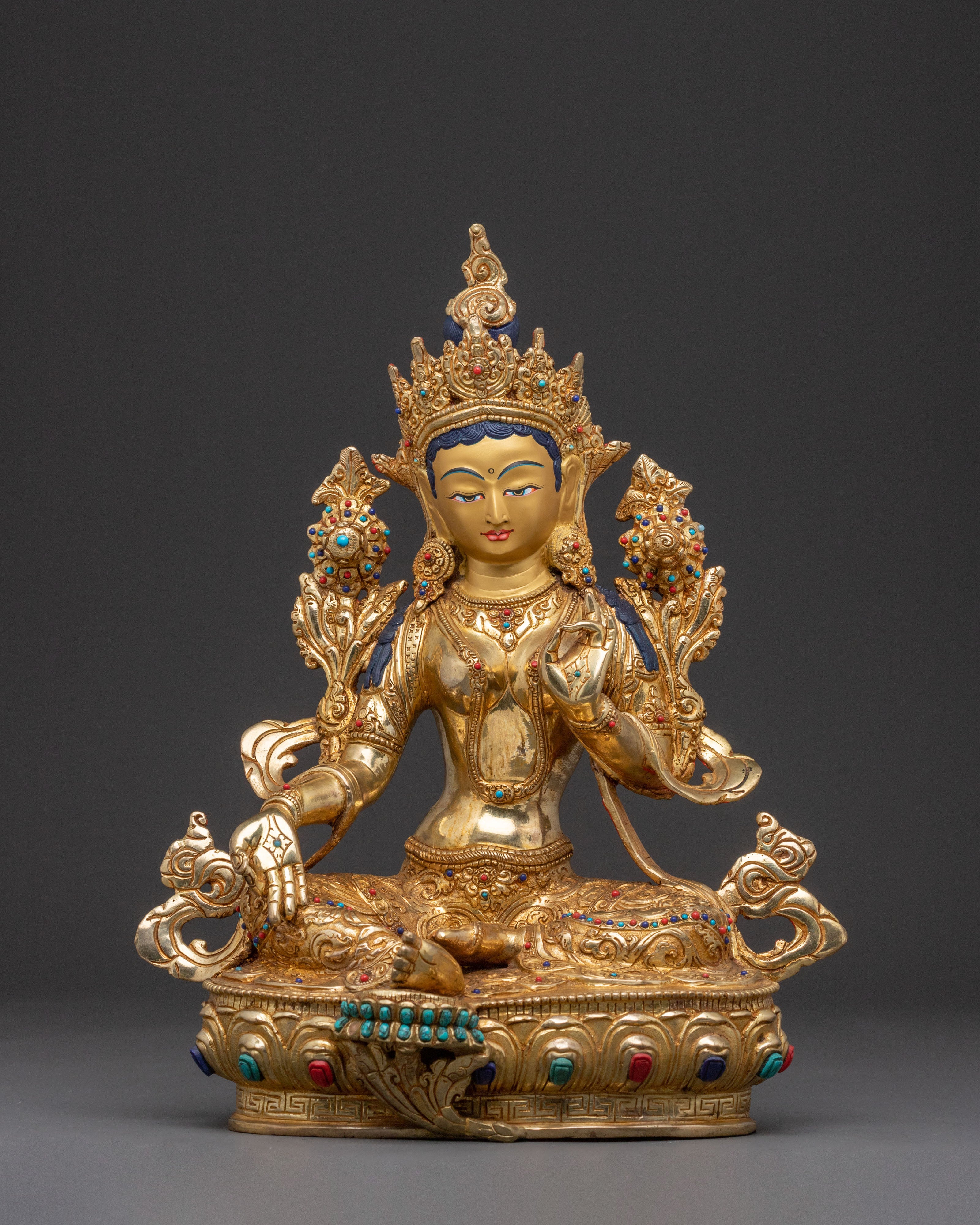 Guardian Green Tara Statue | 24K Gold Glided Alter Decor