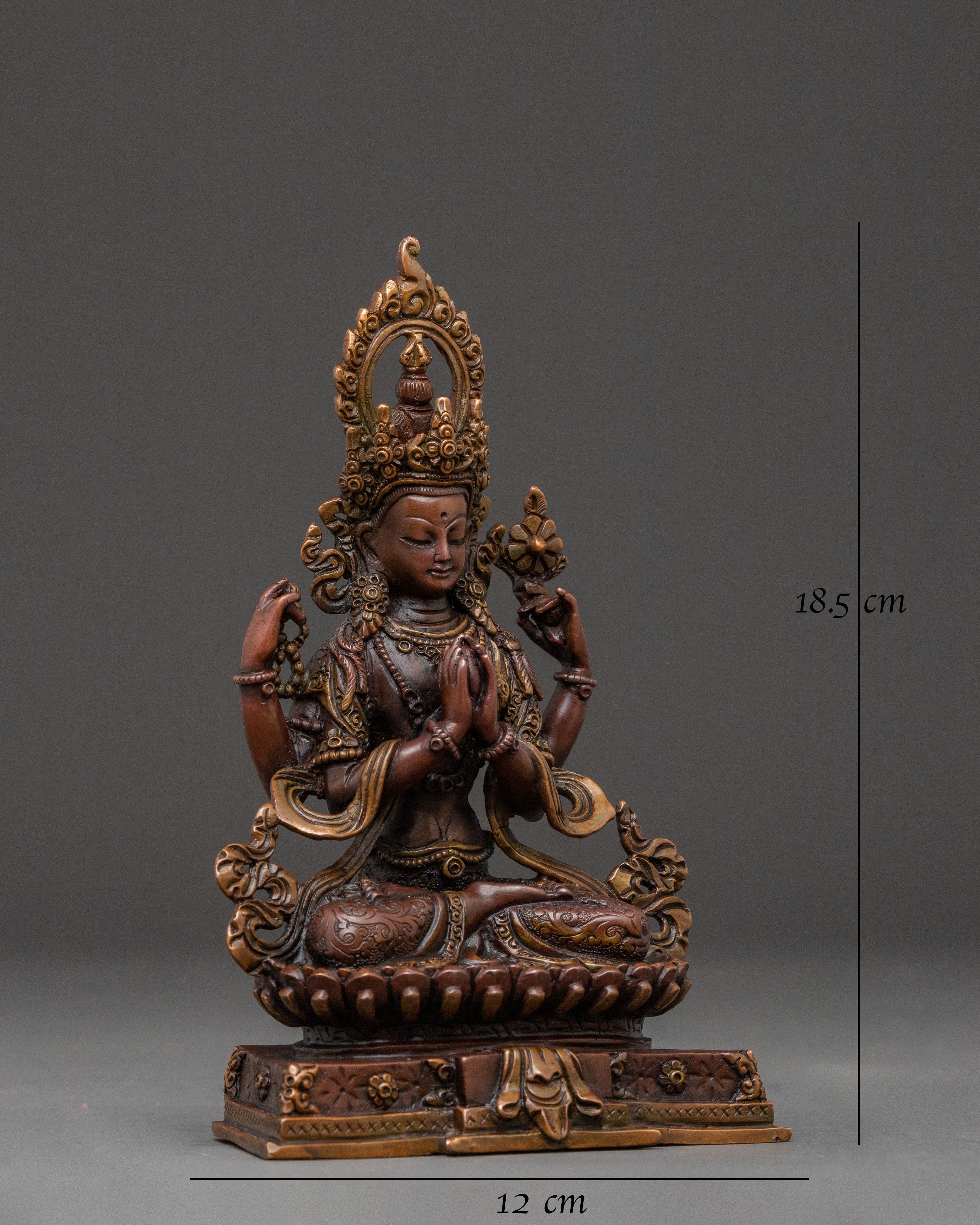 Chenrezig Divine Compassion Statue – Oxidized Copper Art
