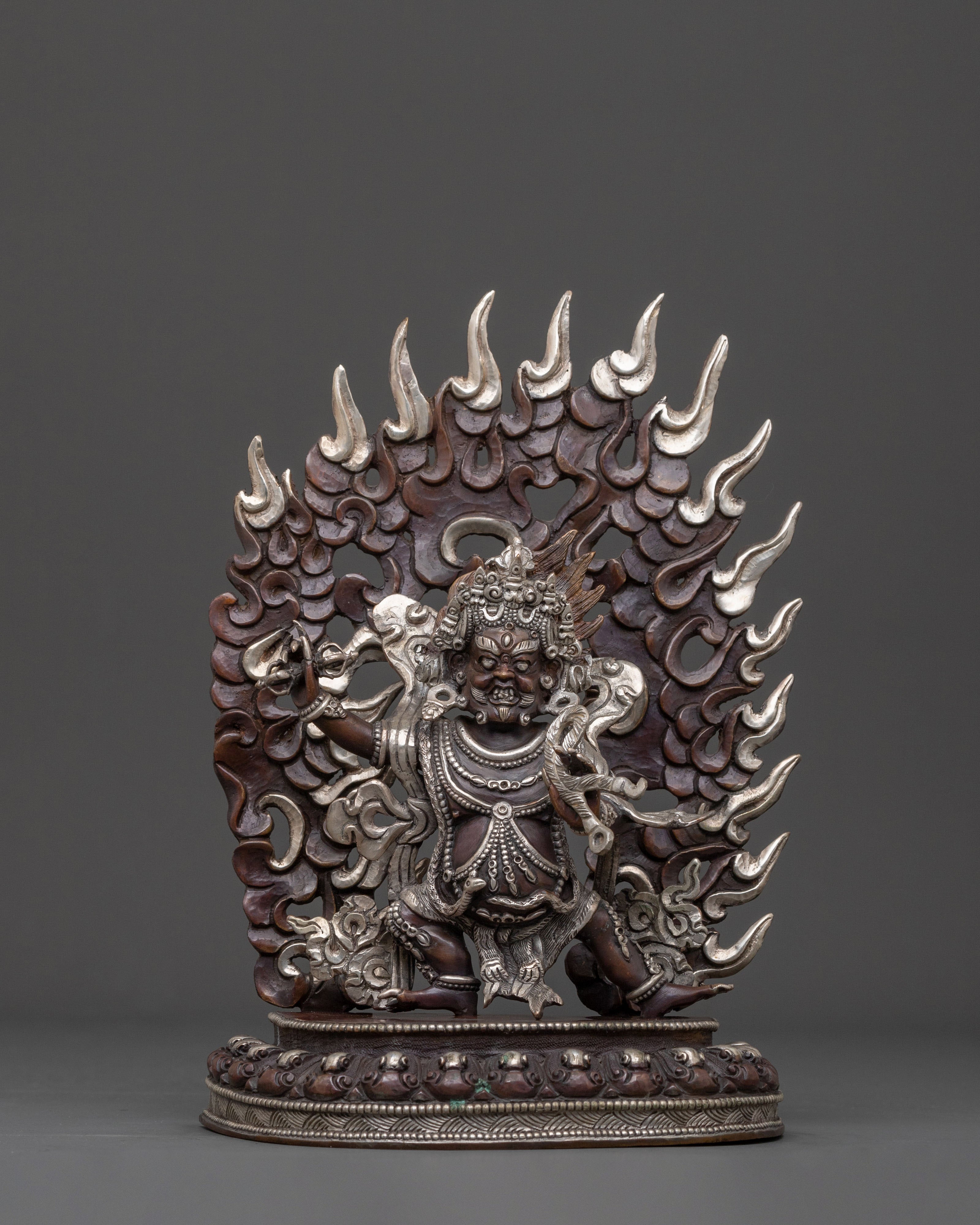 Vajrapani Himalayan Statue in Oxidized Copper and Silver