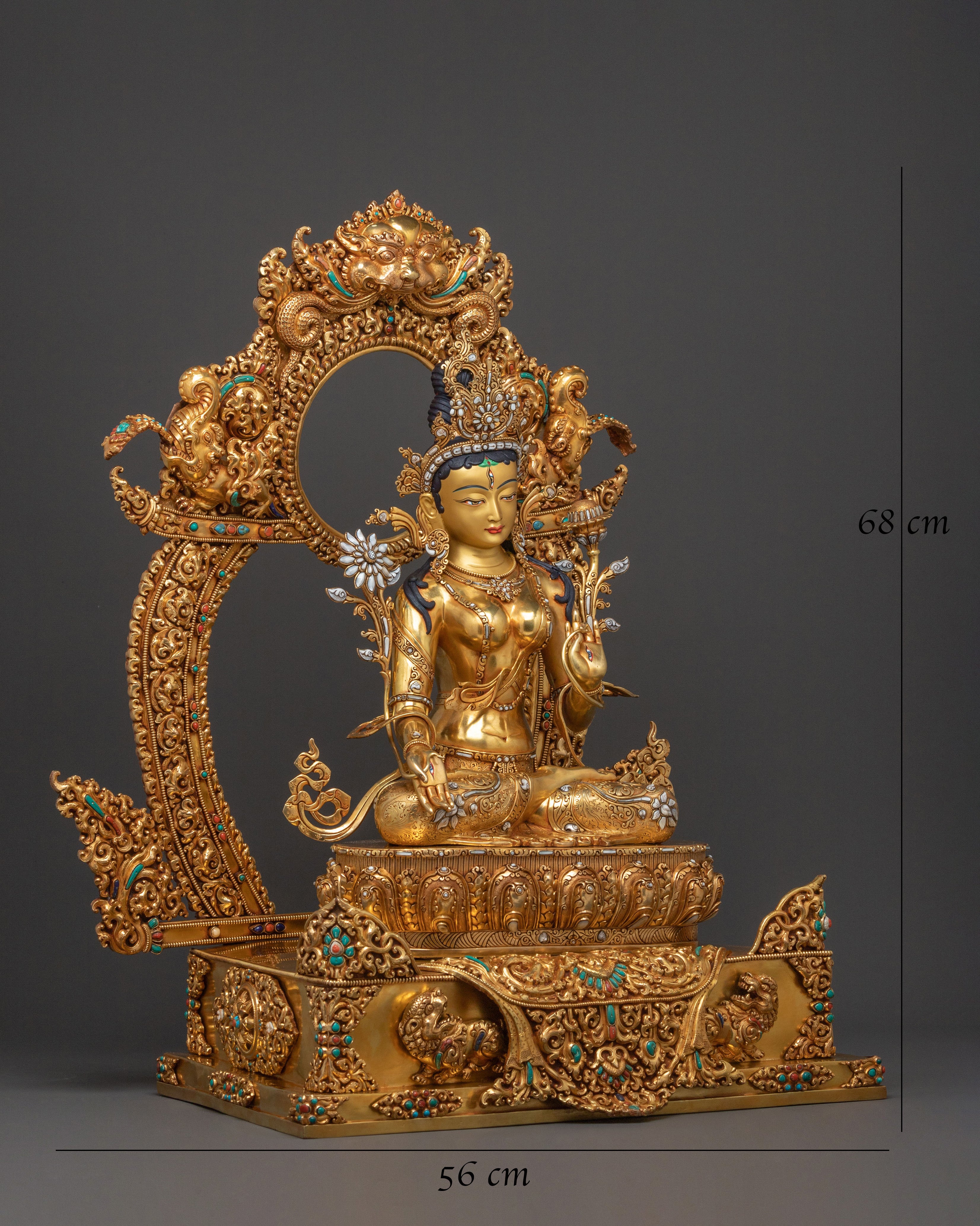Exquisite 24K Gold Gilded White Tara Statue Seated on Throne