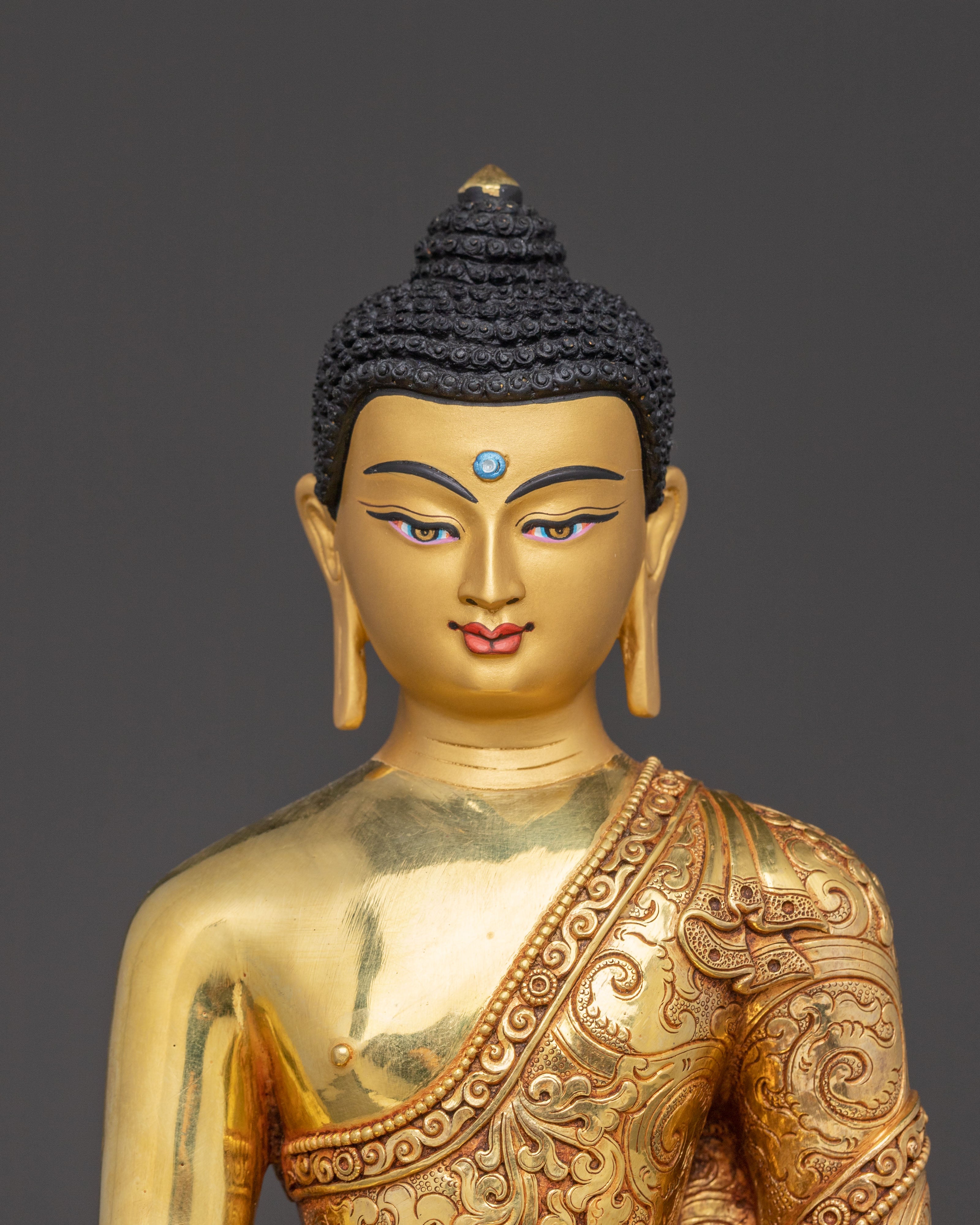Shakyamuni Buddha Statue for Serenity Meditating - Exquisite 24K Gold Gilded