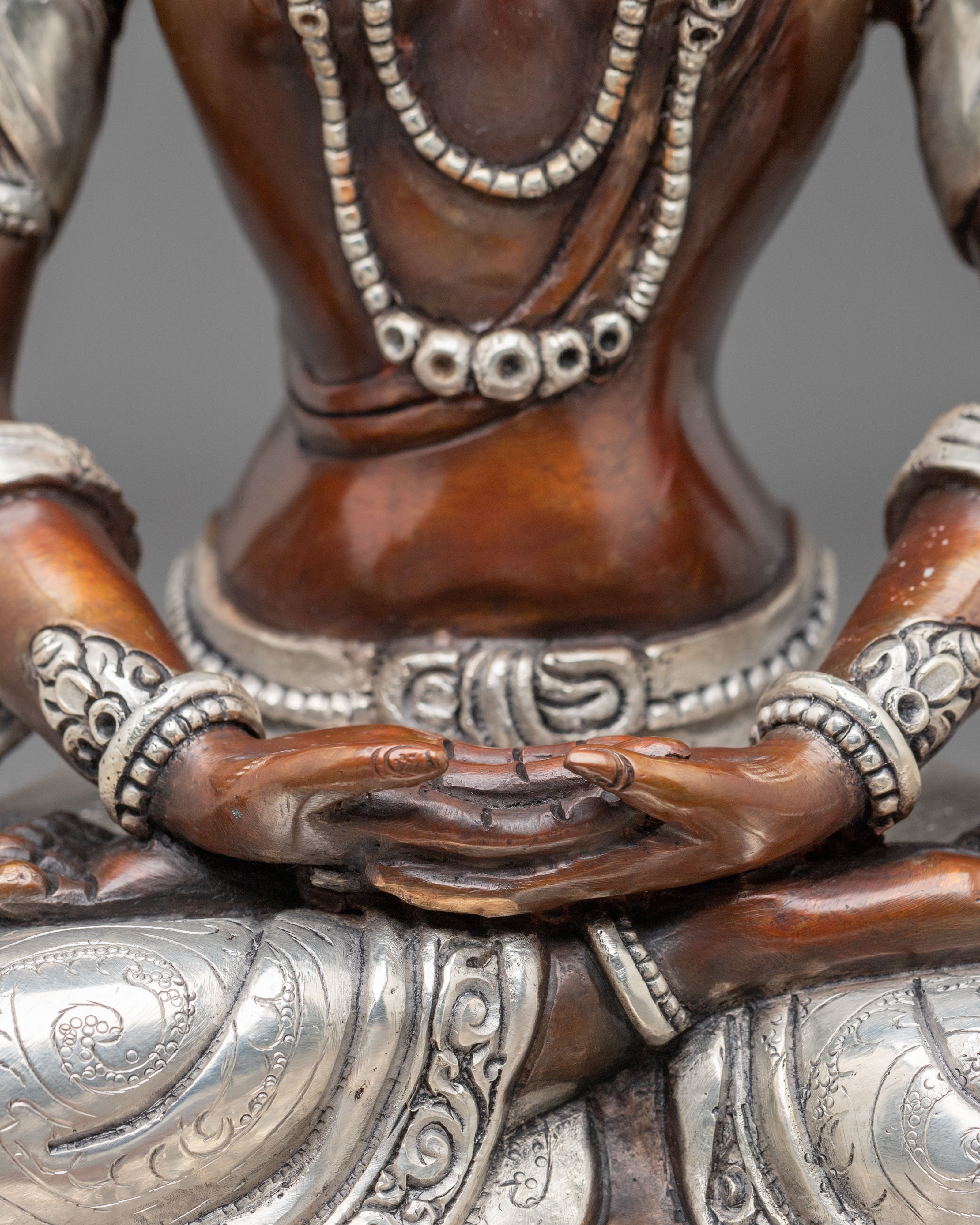 Prajnaparamita Wisdom Goddess Statue | Silver-Plated Copper Sculpture