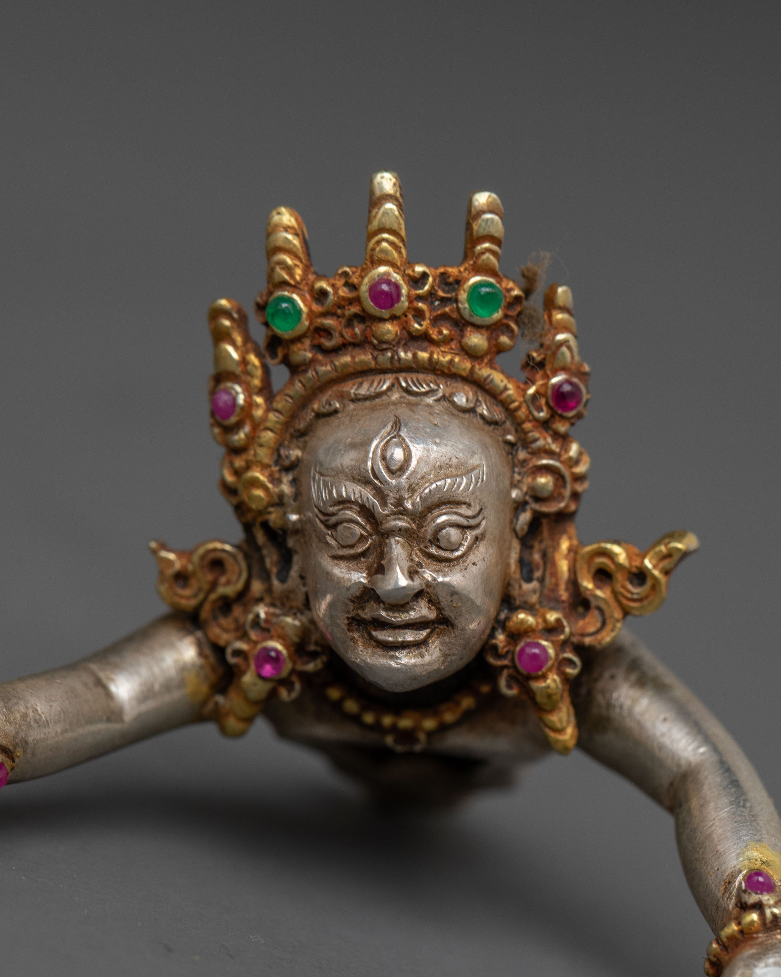 Kalachakra Statue for Tantra: Silver & Gemstone Art