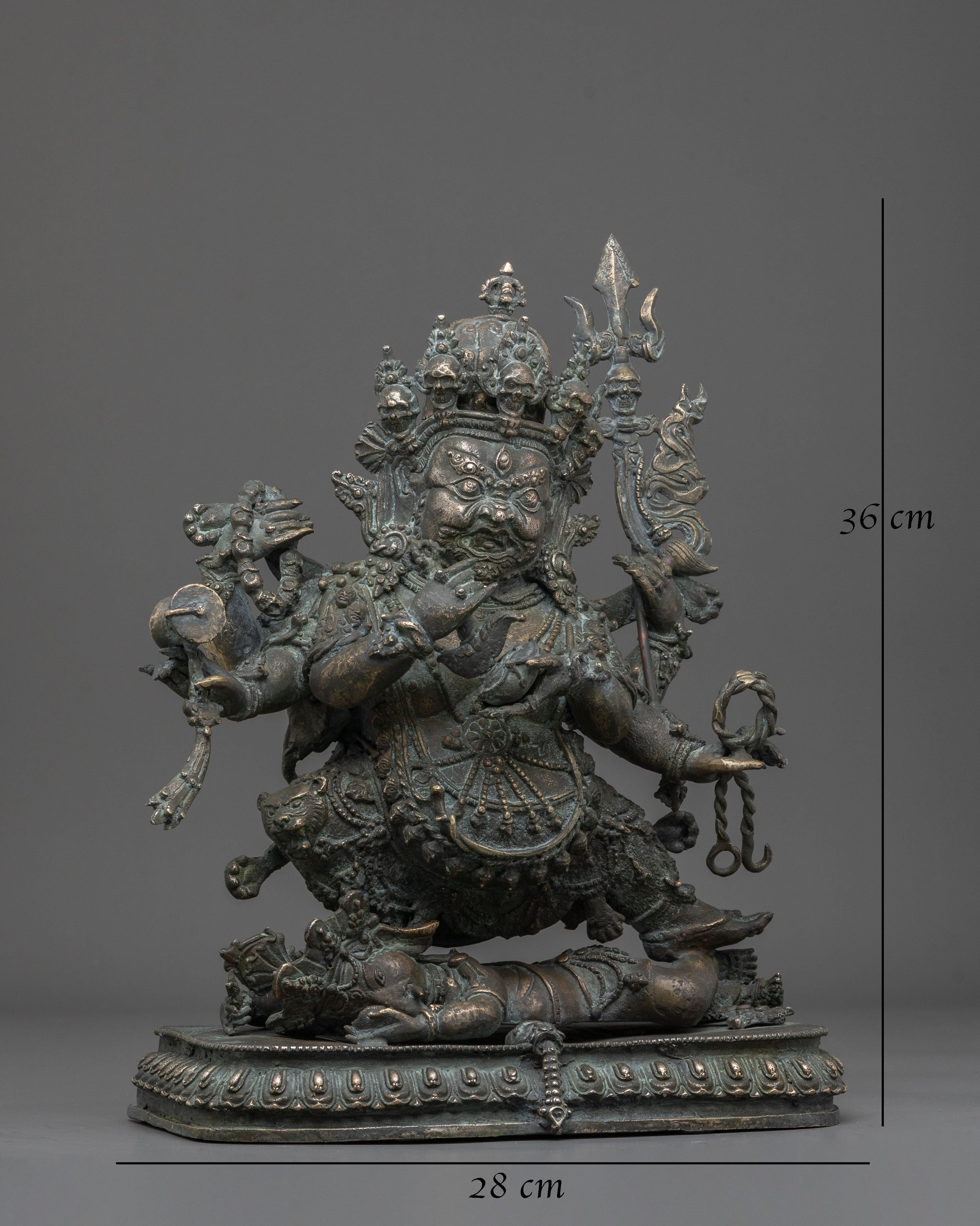 Six-Armed Mahakala Statue | Copper Figurine with Antique Finish