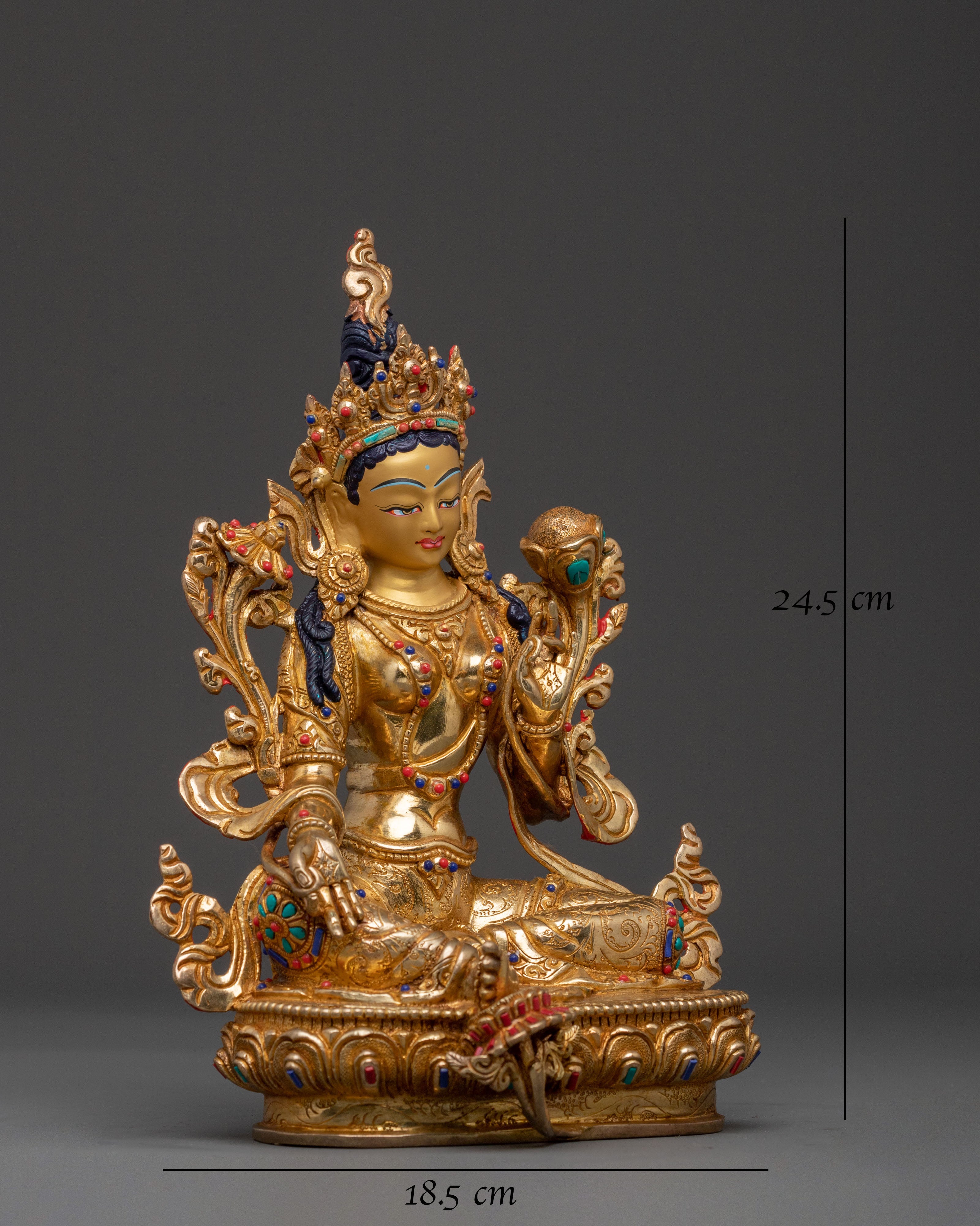 Green Tara: 24K Gold Gilded Healing Statue