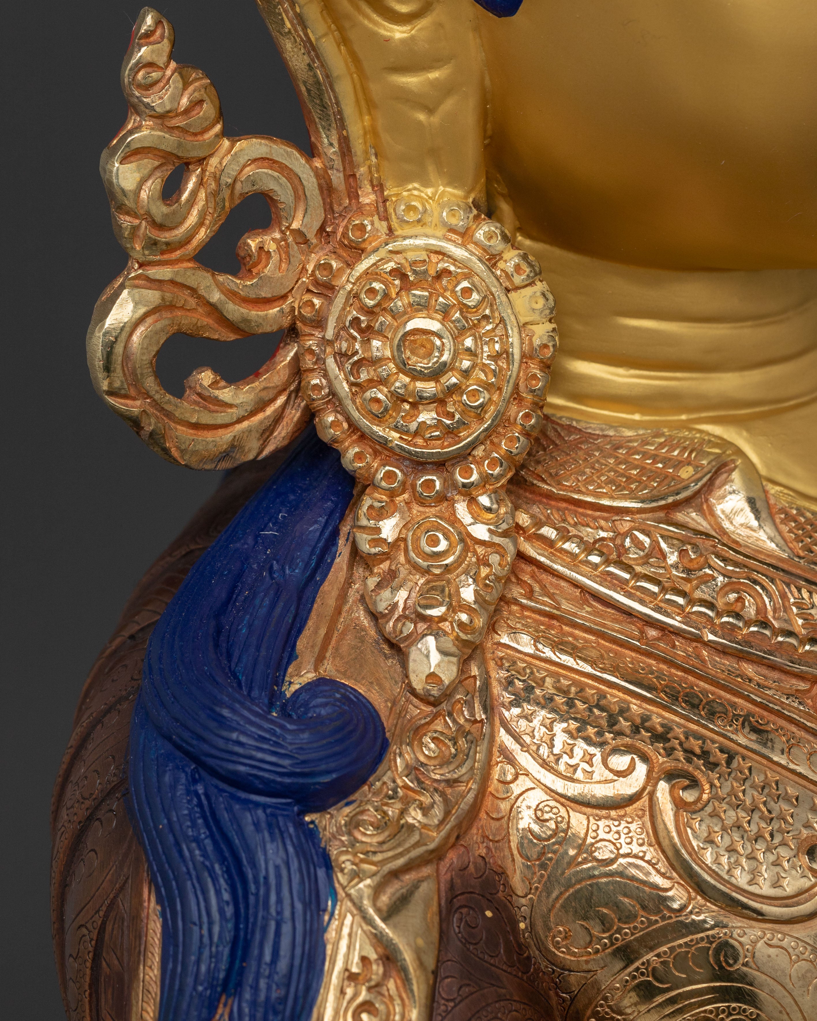 Guru Rinpoche Buddhist Altar Decor Statue in Pure 24K Gold