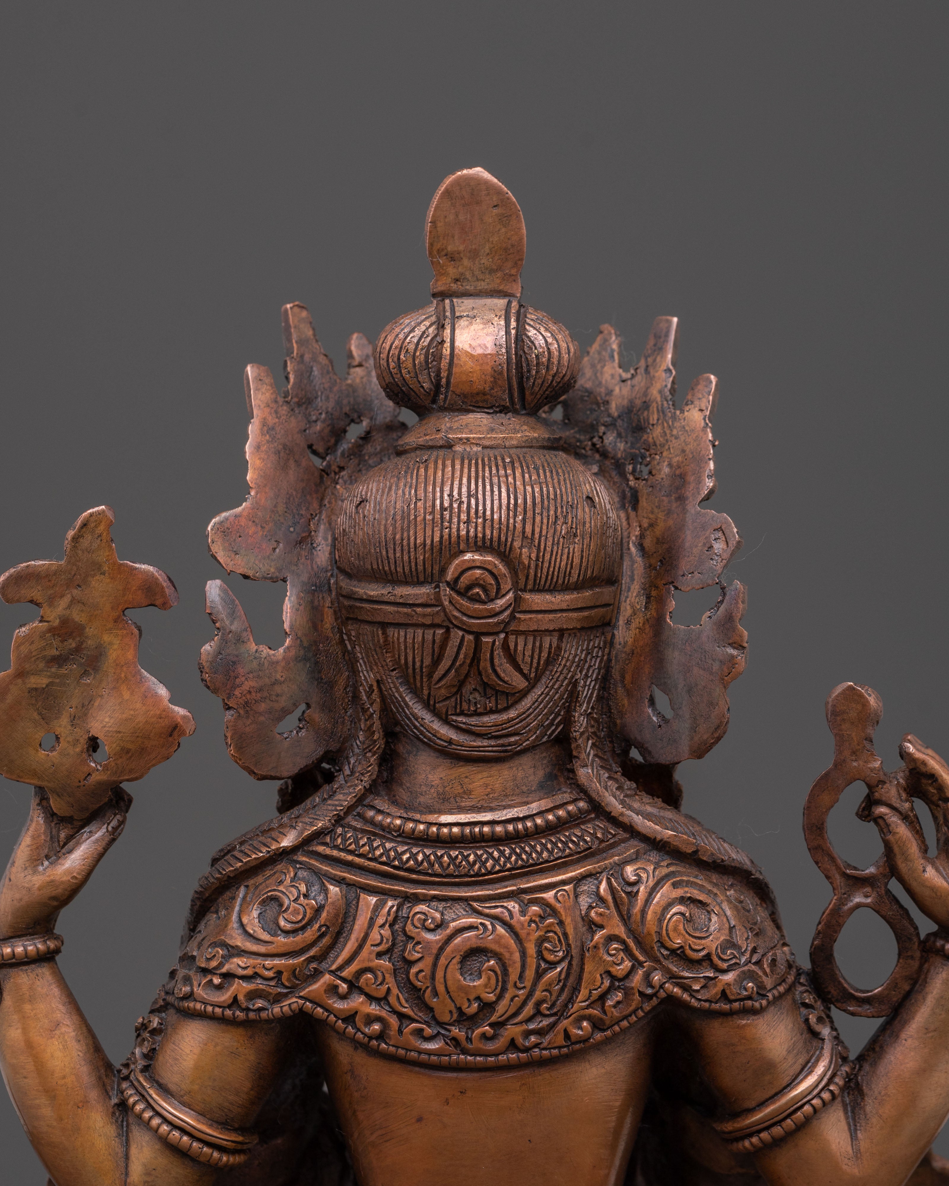 Divine Chenrezig: Handcrafted Oxidized Copper Figurine
