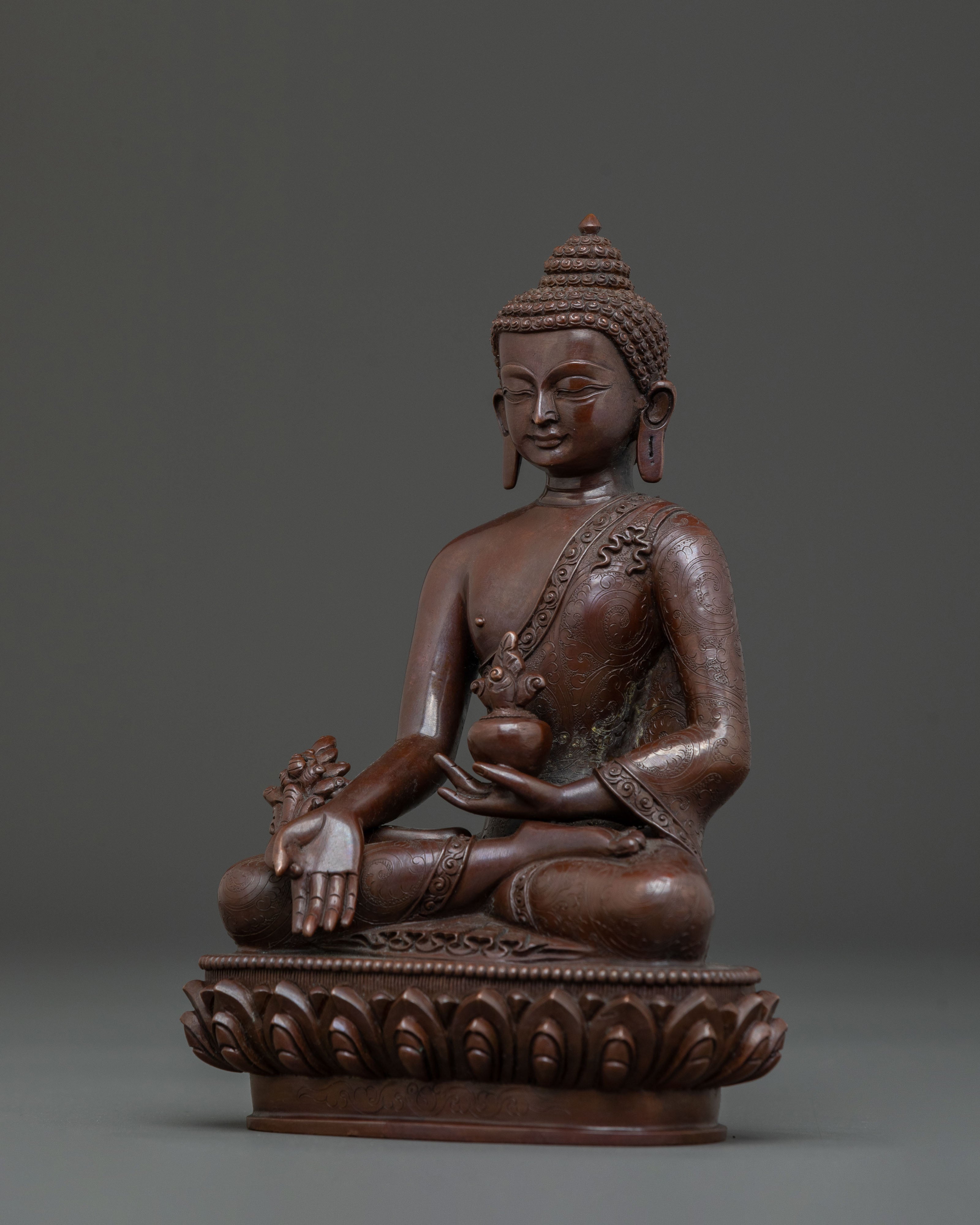 Handmade Medicine Buddha: Oxidized Copper Figurine