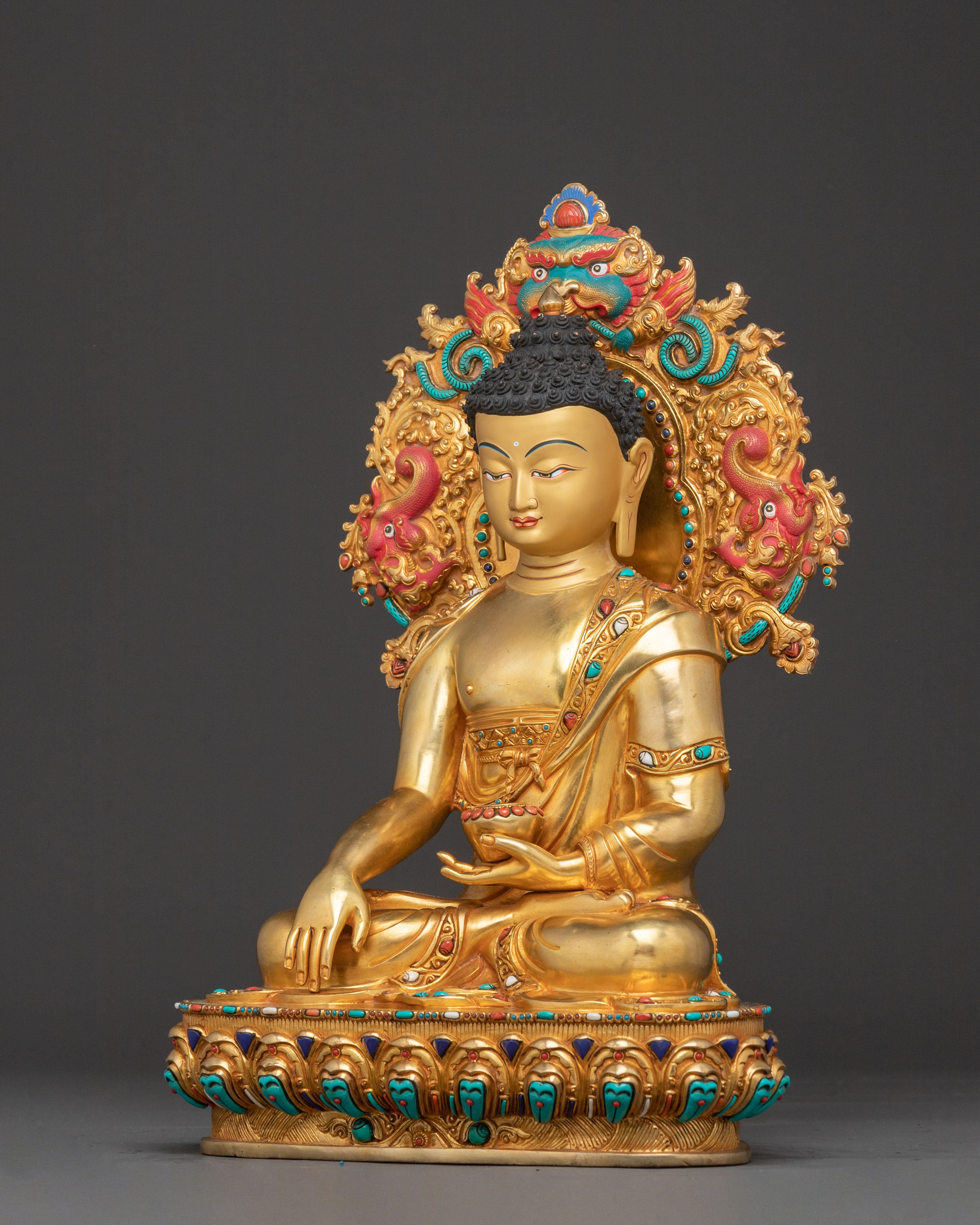 Exquisite 24K Gold Gilded Shakyamuni Buddha Statue for Altar Decor