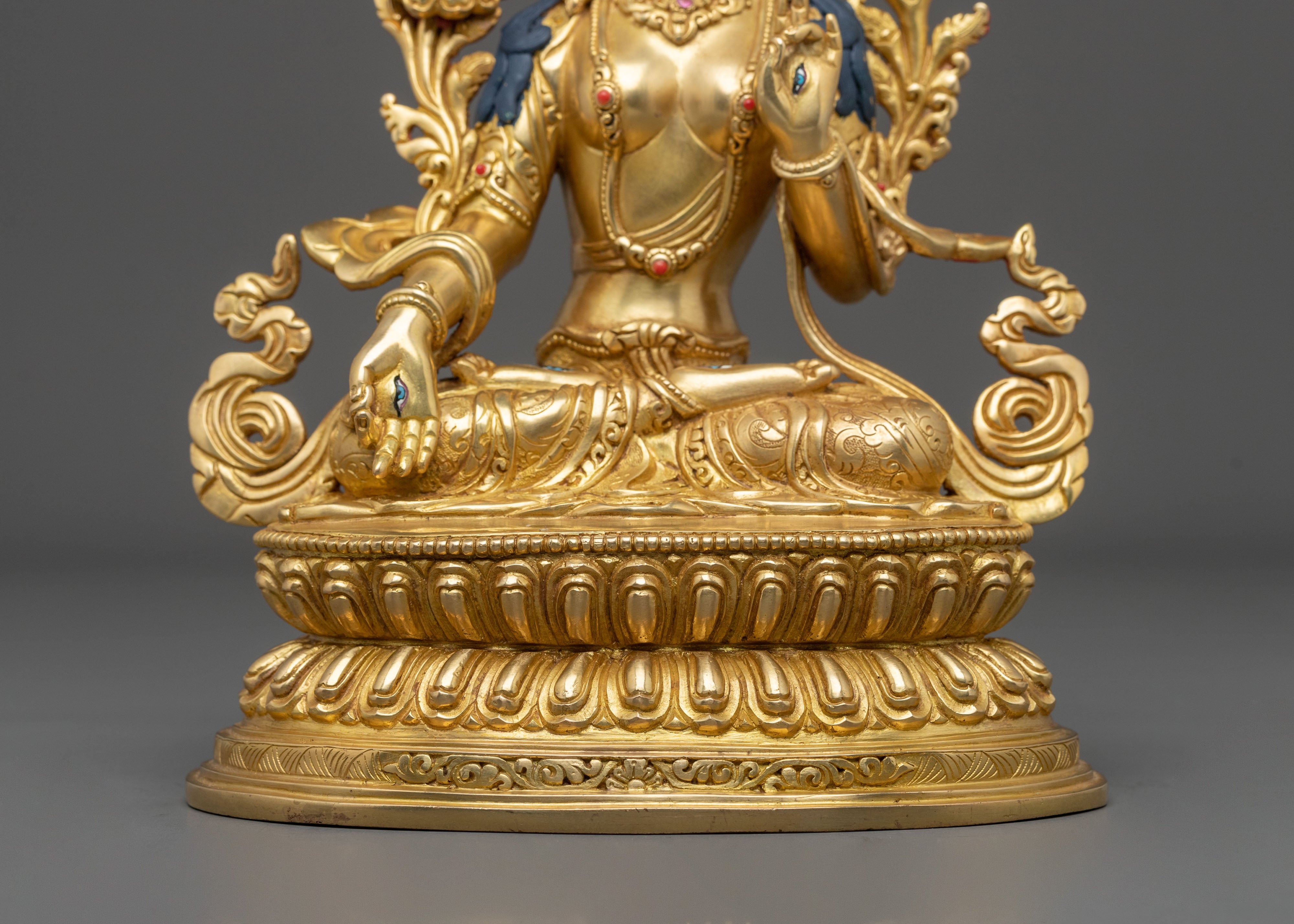 Tibetan Goddess | White Tara Sculpture Gilded in 24K Gold