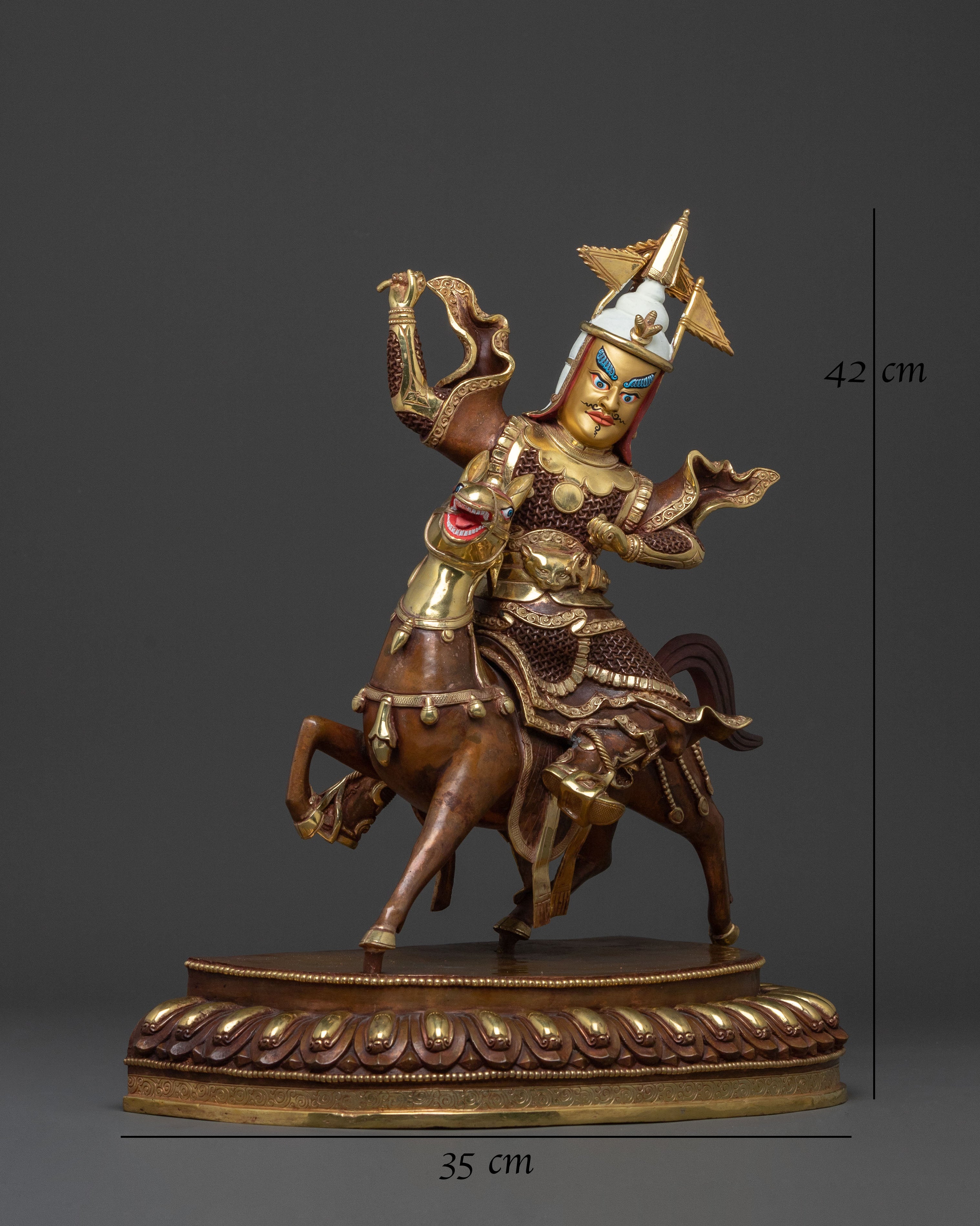 Buddhist Protector: King Gesar Oxidized Copper Statue