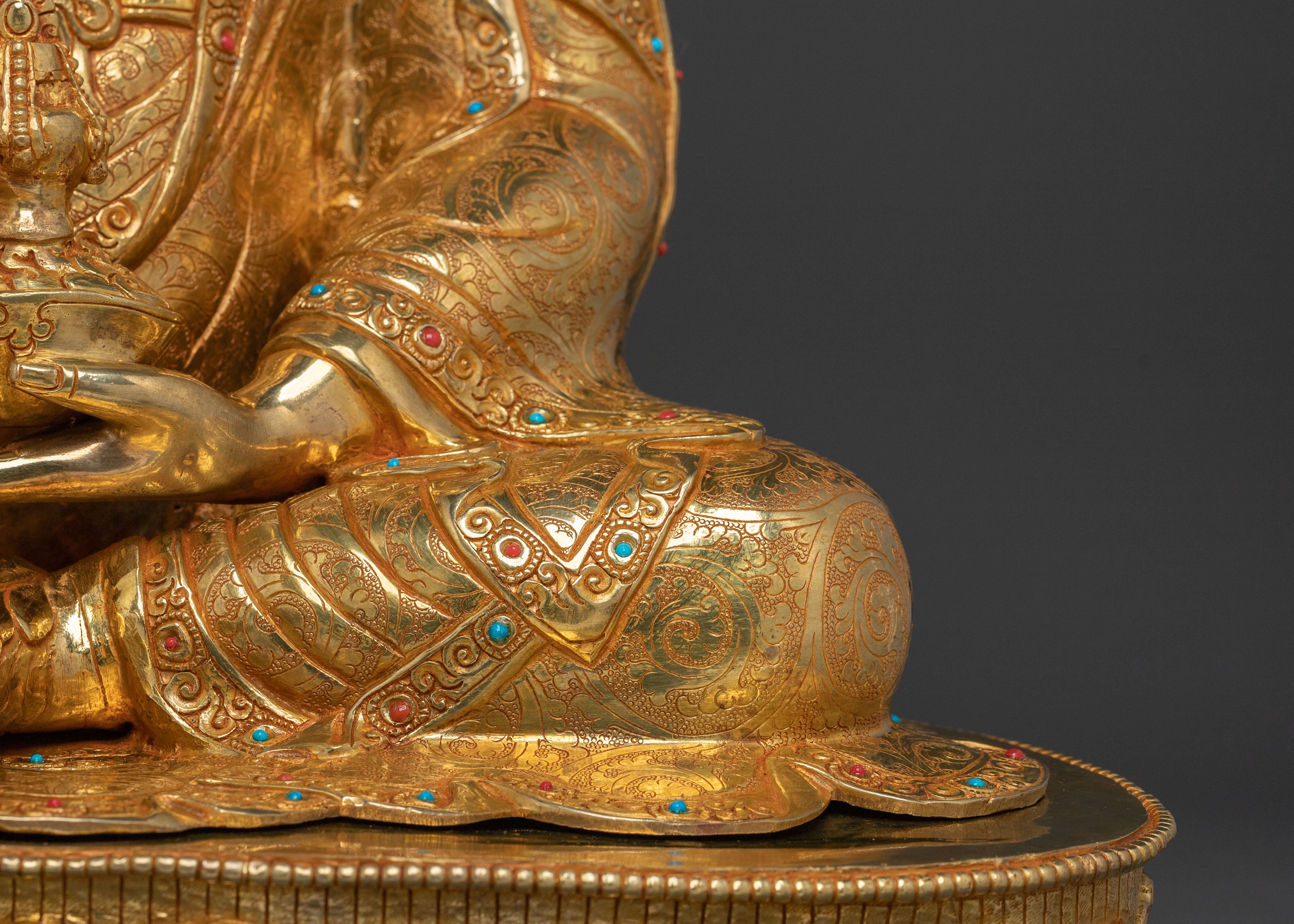 Guru Rinpoche 24K Gold Gilded Sacred Figure | Tibetan Buddhist Sculpture