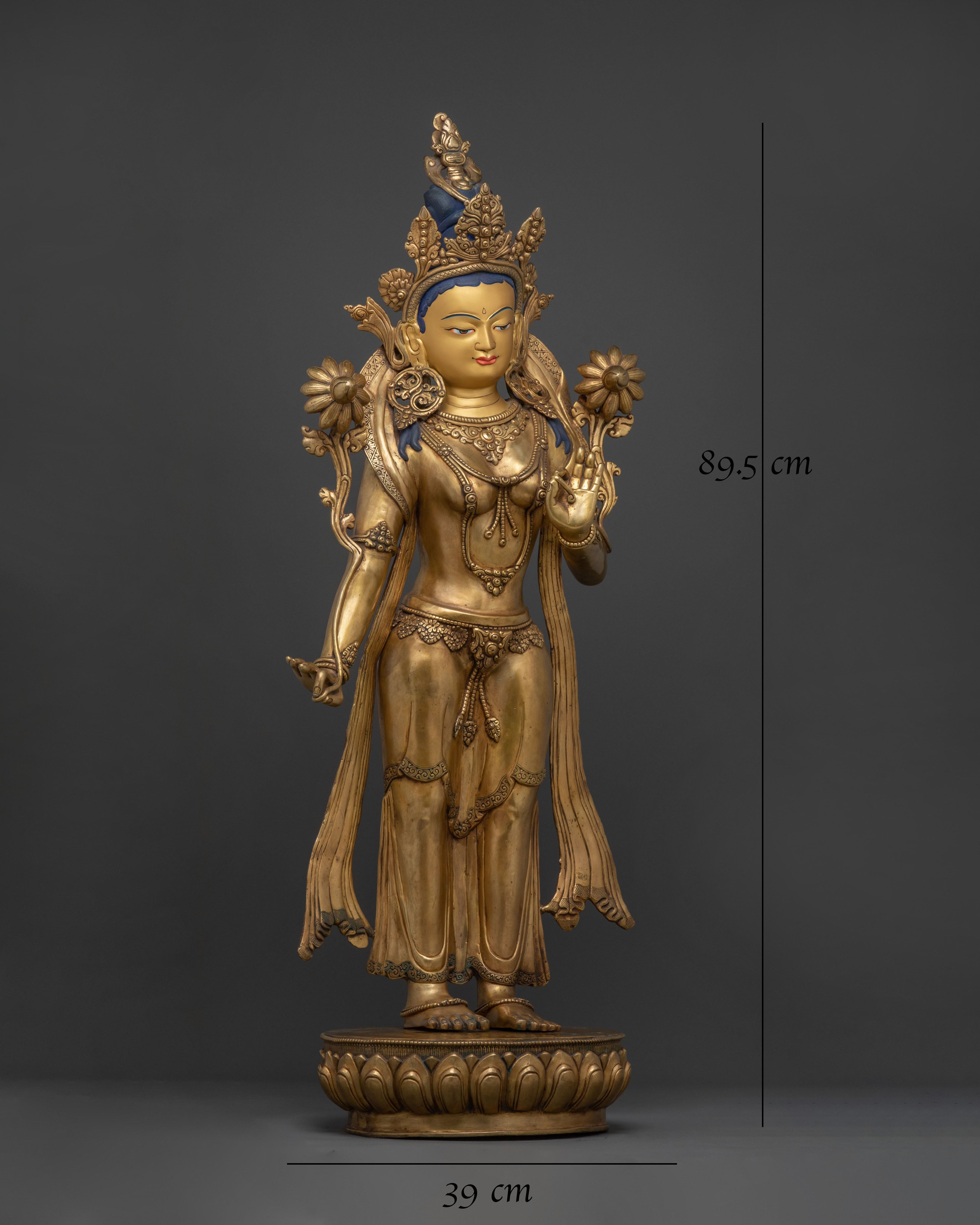 Standing Tara Sacred Statue: 24K Gold Gilded