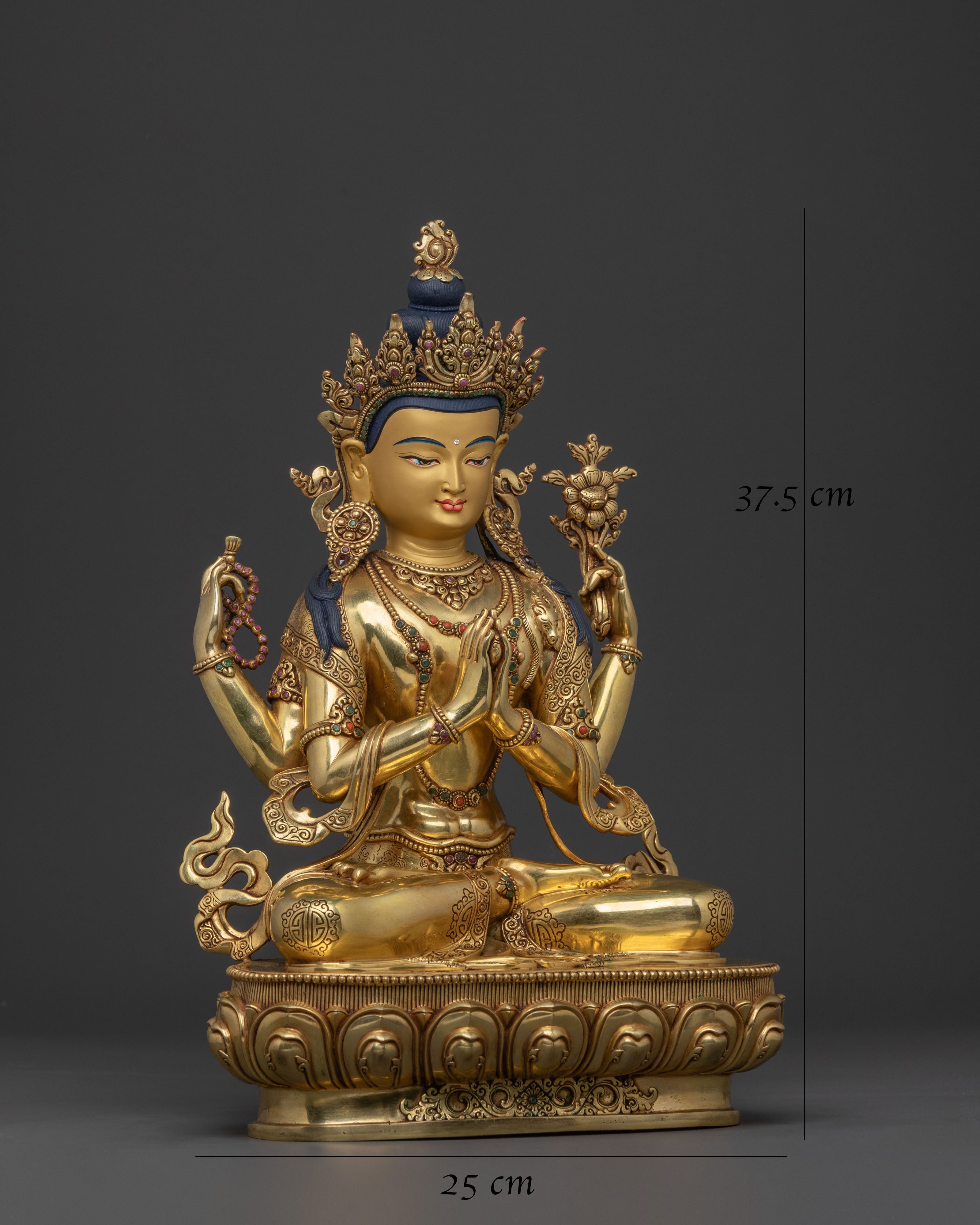 Chenrezig Compassion Statue: 24K Gold Gilded Figure