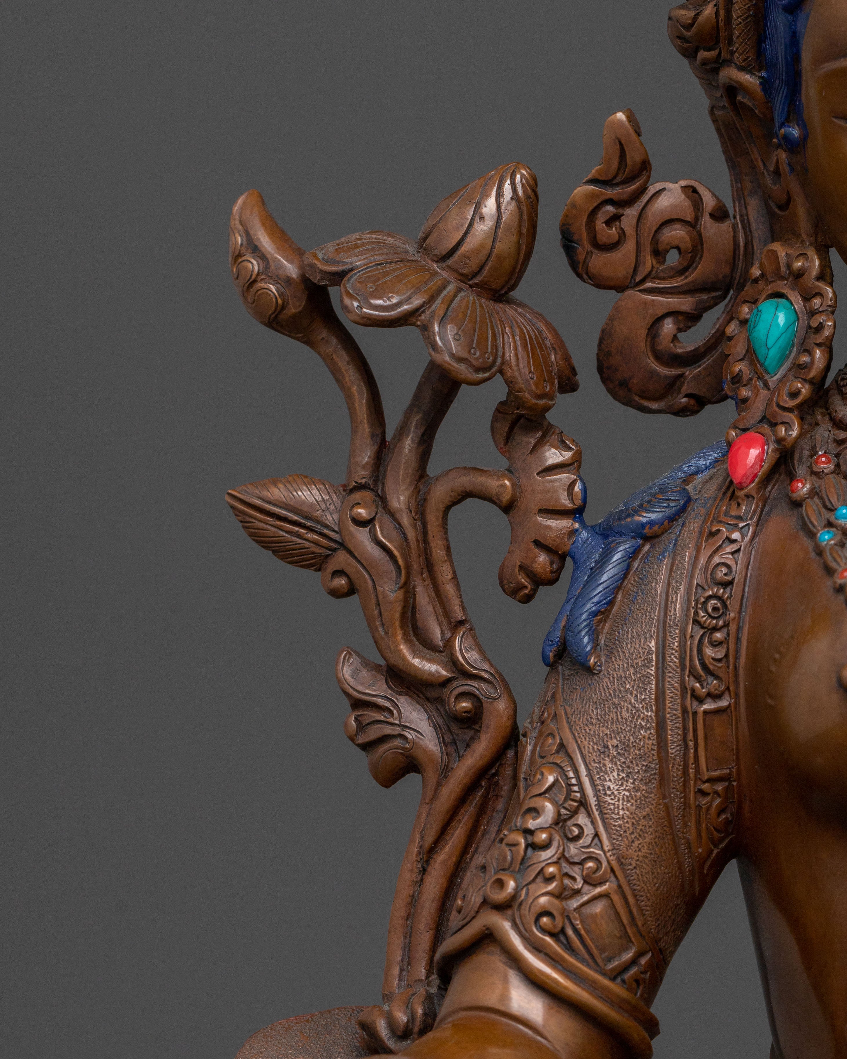 Green Tara Oxidized Copper Statue: Protector Goddess