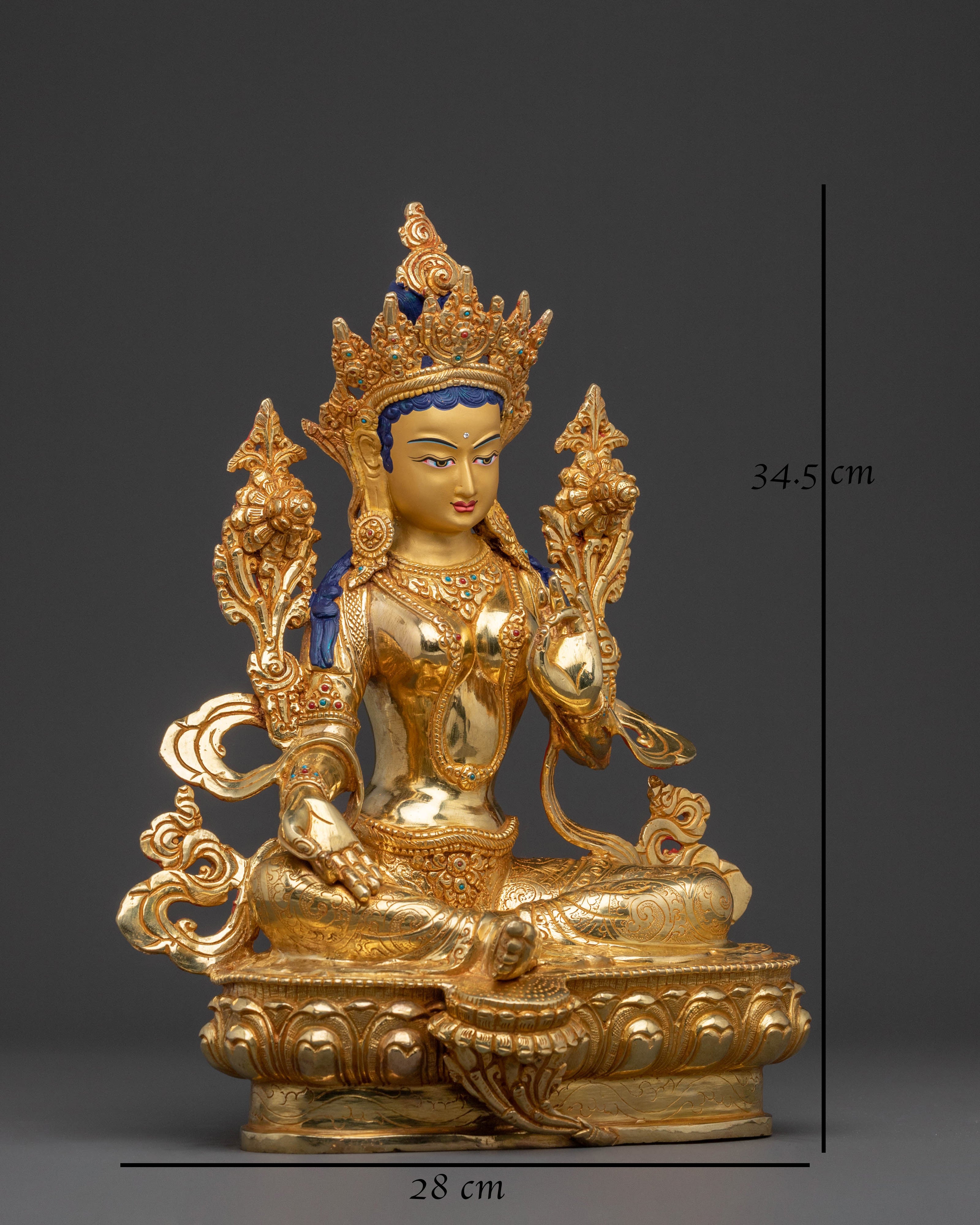 Green Tara Blessed Statue | Serene Gilded Copper Statue