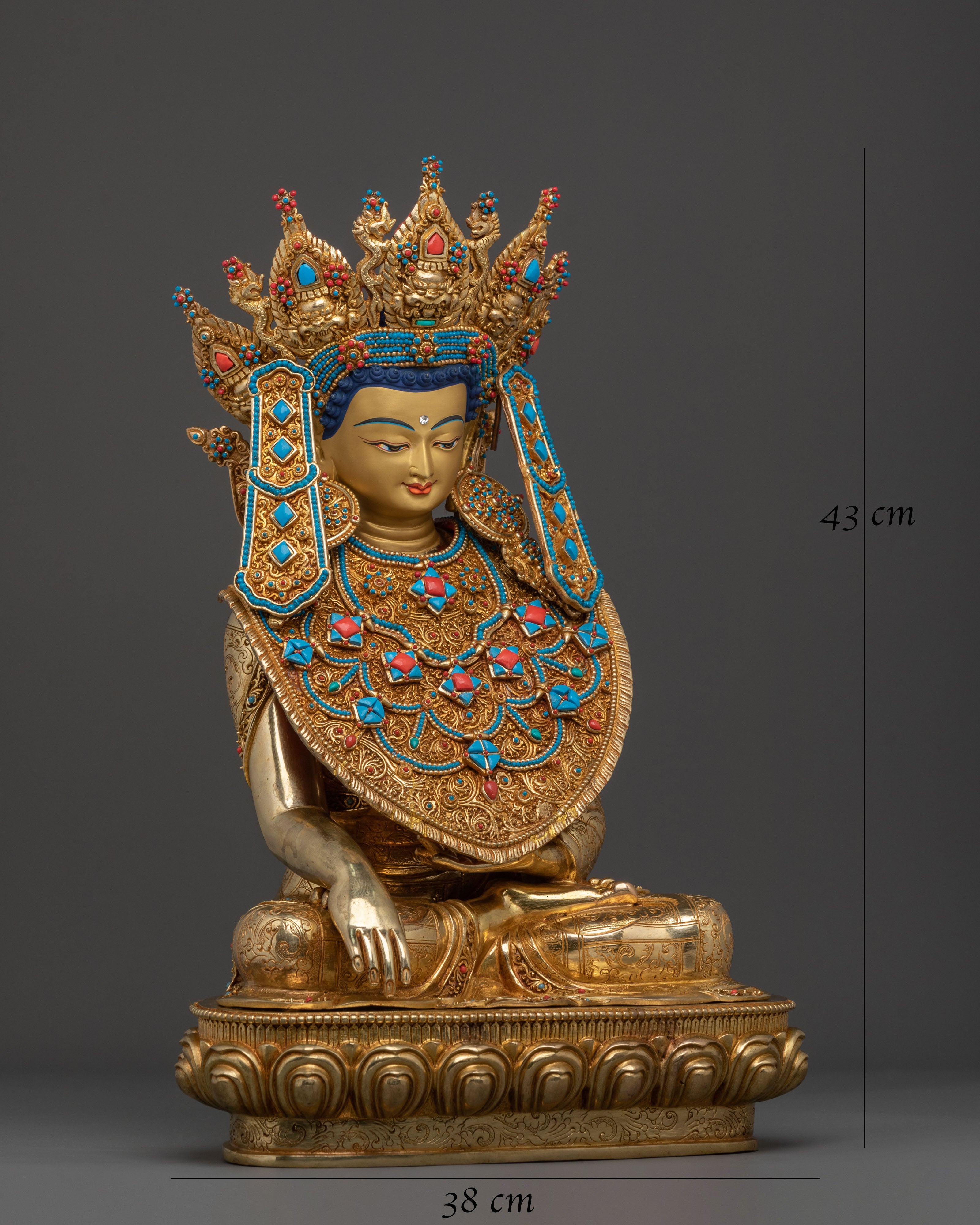 Crown Shakyamuni Buddha Magnificient Statue in Gilded Gold