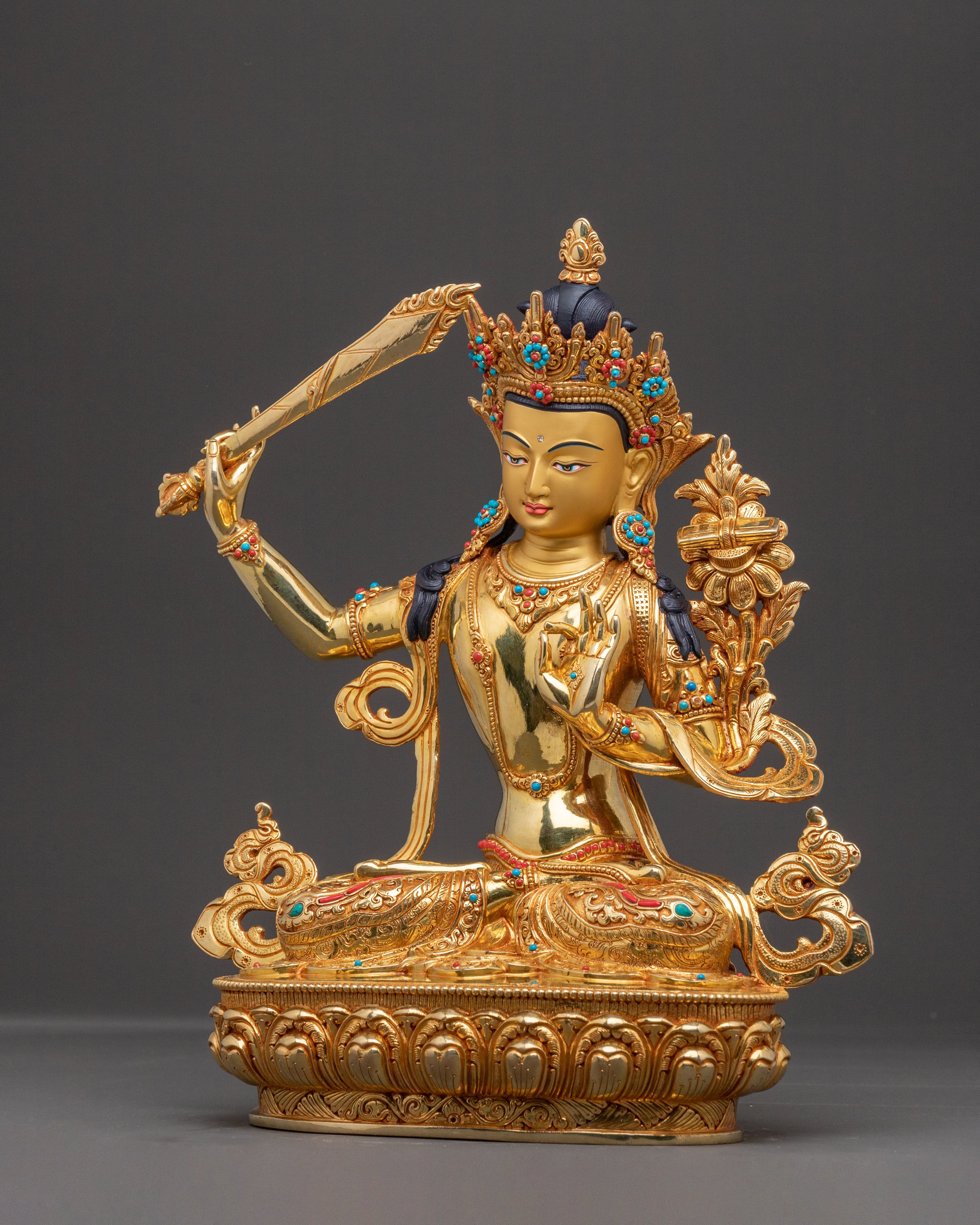 Manjushri Wisdom Icon Statue| Handcrafted Copper Wisdom Deity