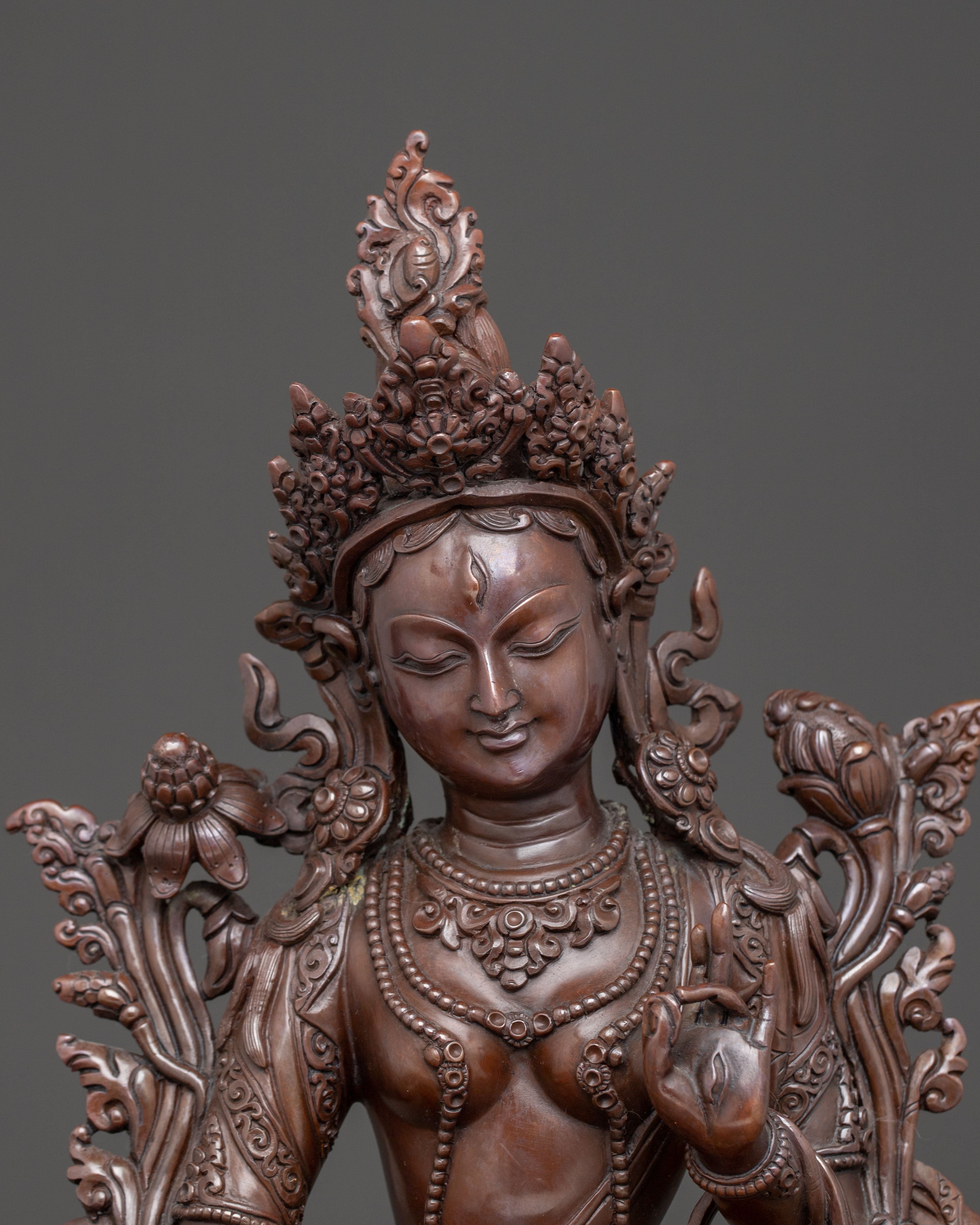 Handcrafted Oxidized Copper Sita Tara Statue | Traditional Himalayan Art