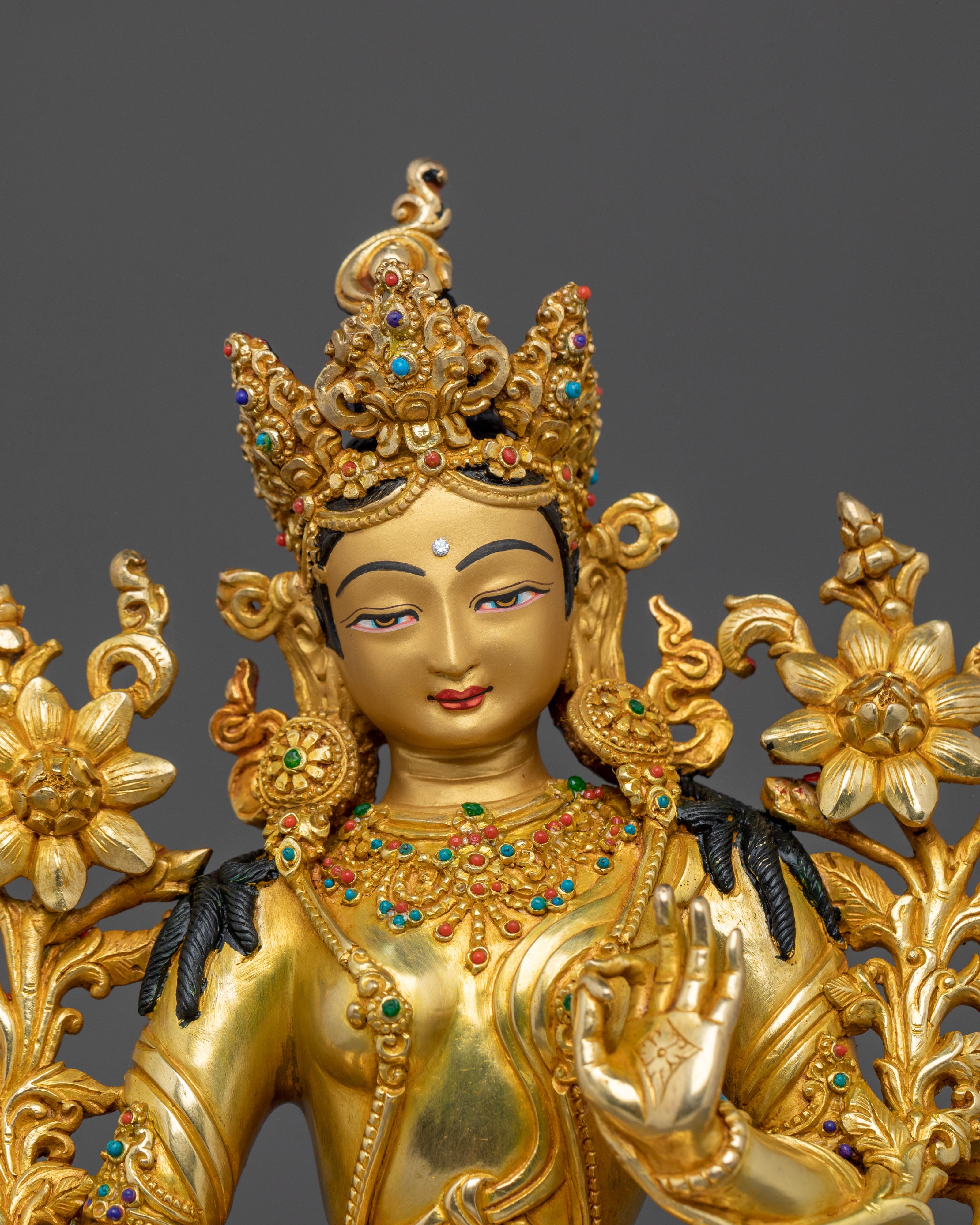 Green Tara Golden Statue | Tibetan Buddhist Icon
