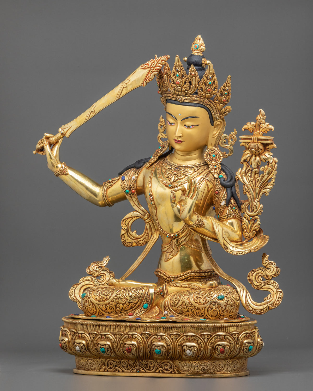 Hand-Carved Manjughoṣa Statue | Copper Sculpture