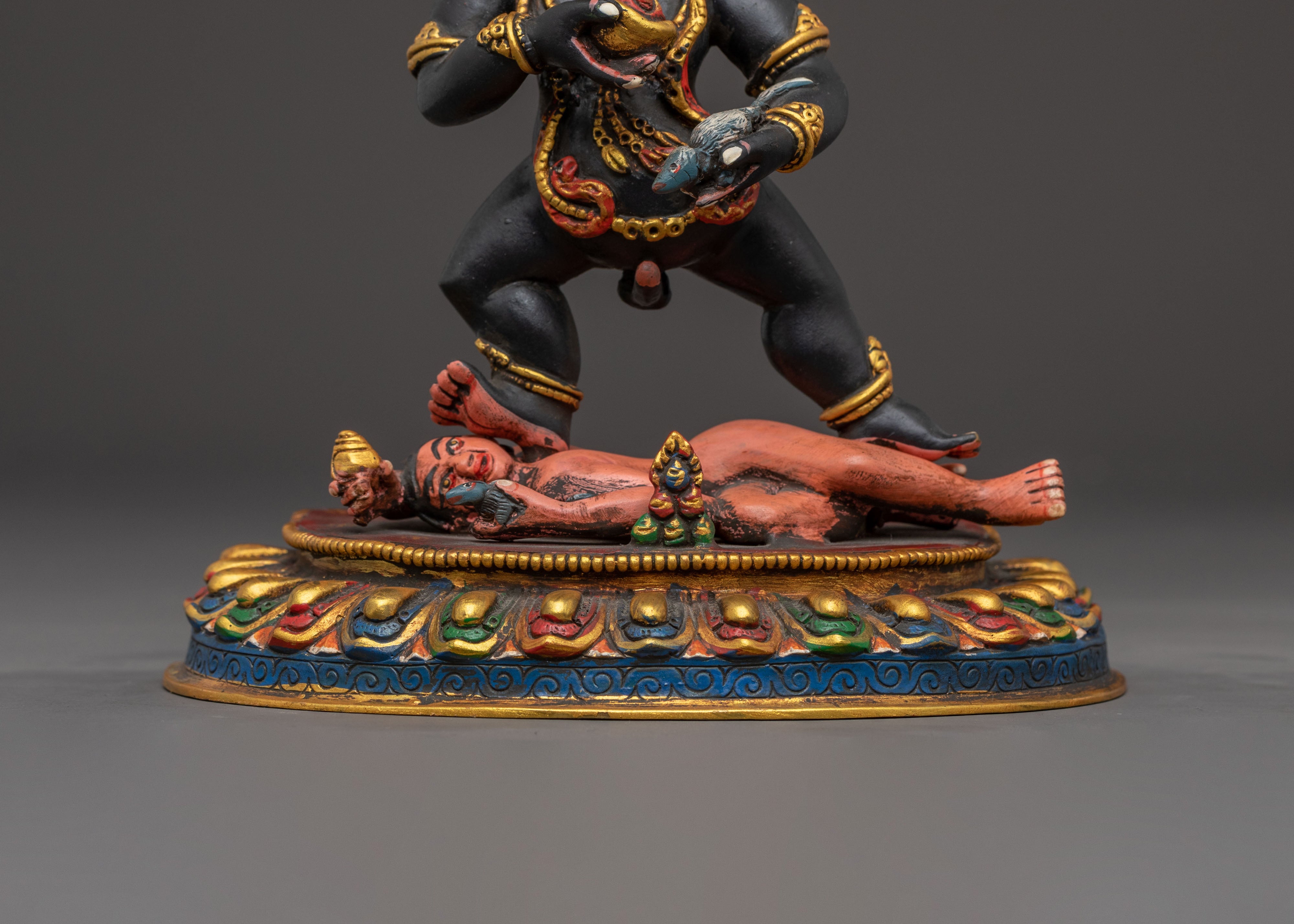 Black Dzambhala Tibetan Statue: Hand-Painted Copper Art