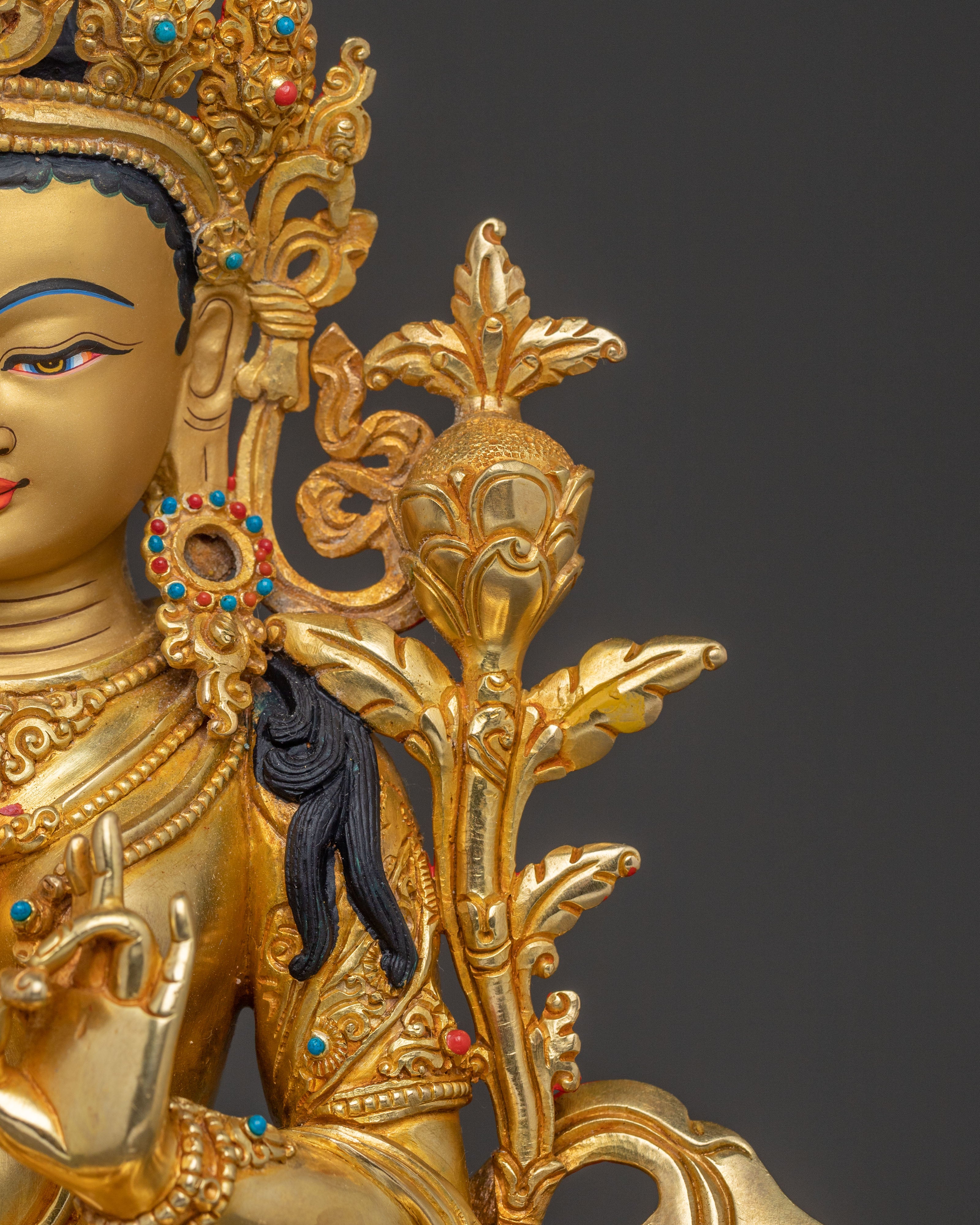 Green Tara Sacred Blessing Statue - Handcrafted 24K Gilded