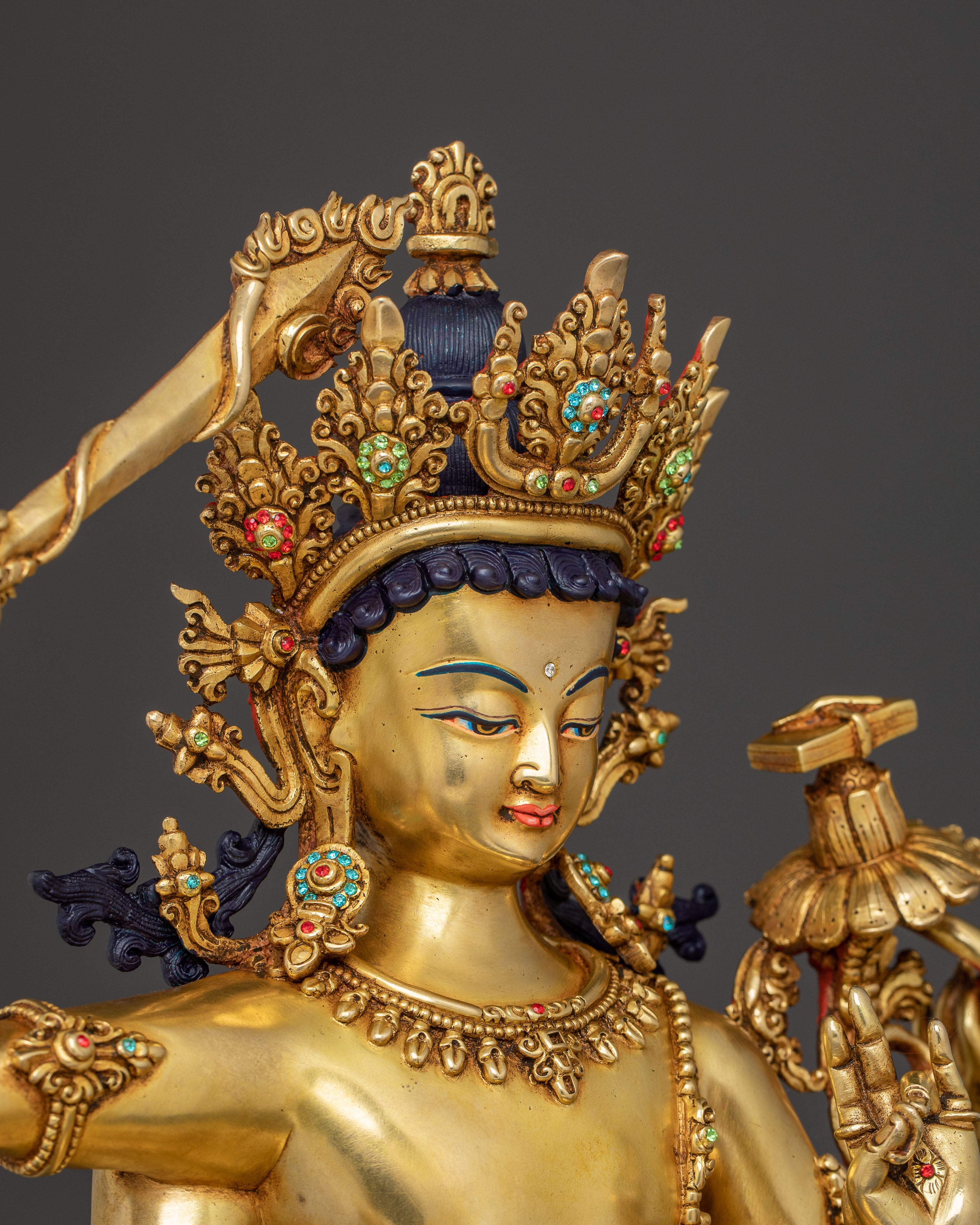 24k Gold Gilded Maha Manjushri Statue – Exquisite Himalayan Art