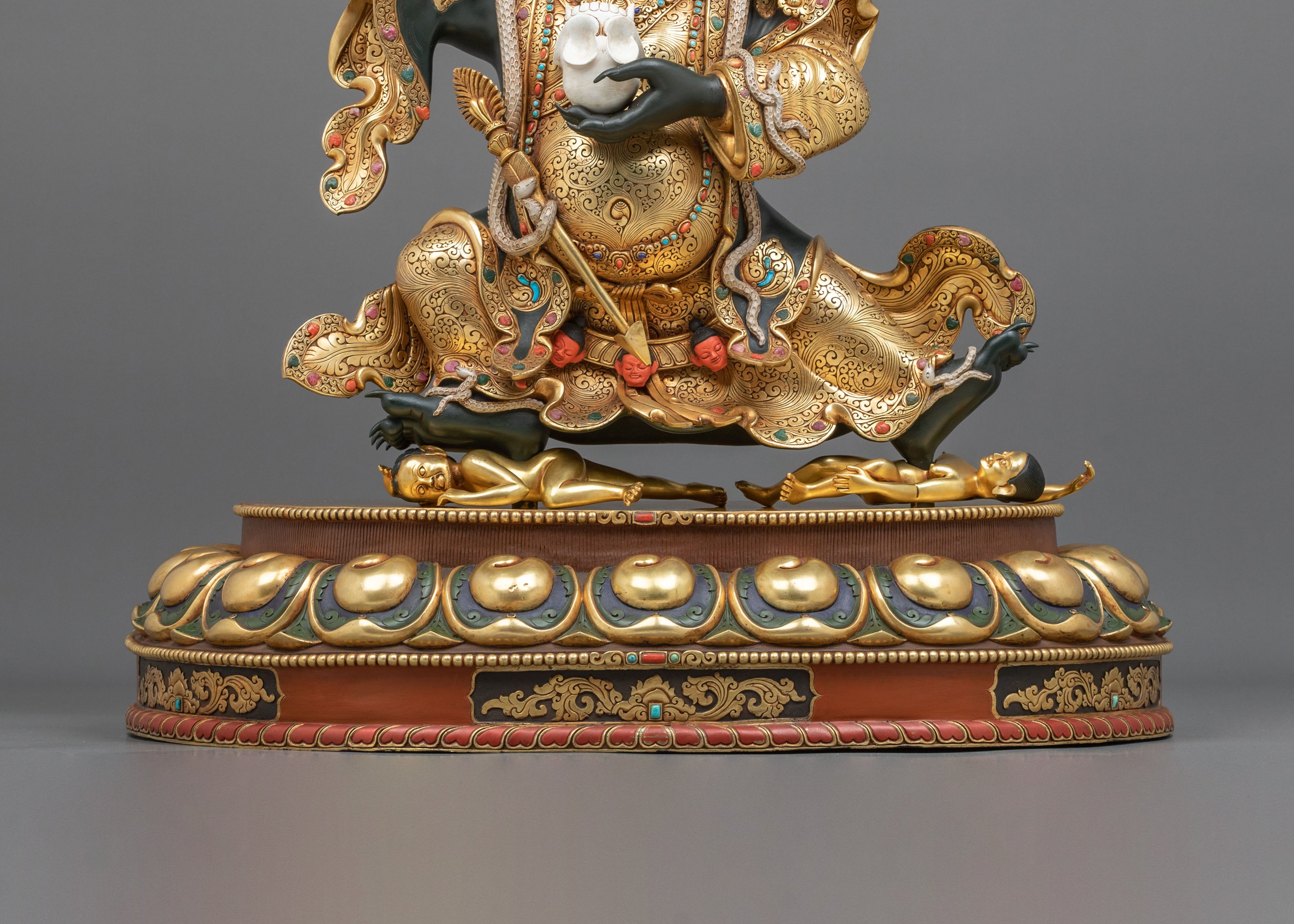 Mahakala Bernakchen Sacred Tibetan Sculpture | Gemstone-Adorned Copper Statue