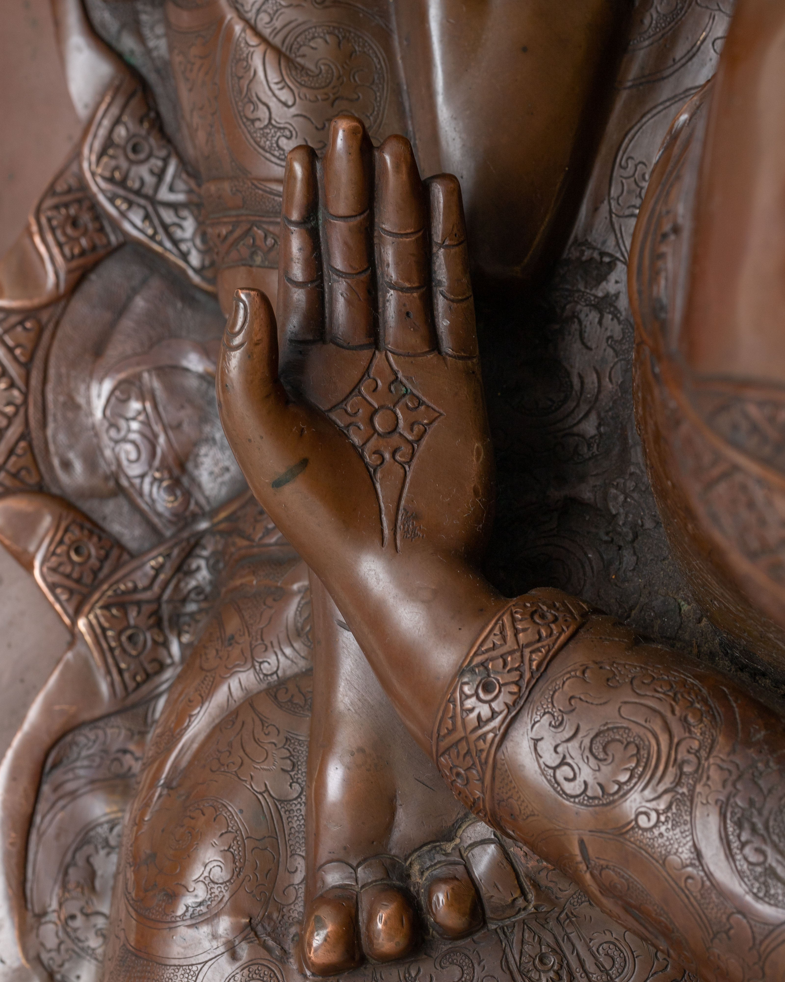 Sacred Dharma Teacher Buddha Shakyamuni Statue | Oxidized Copper Artwork