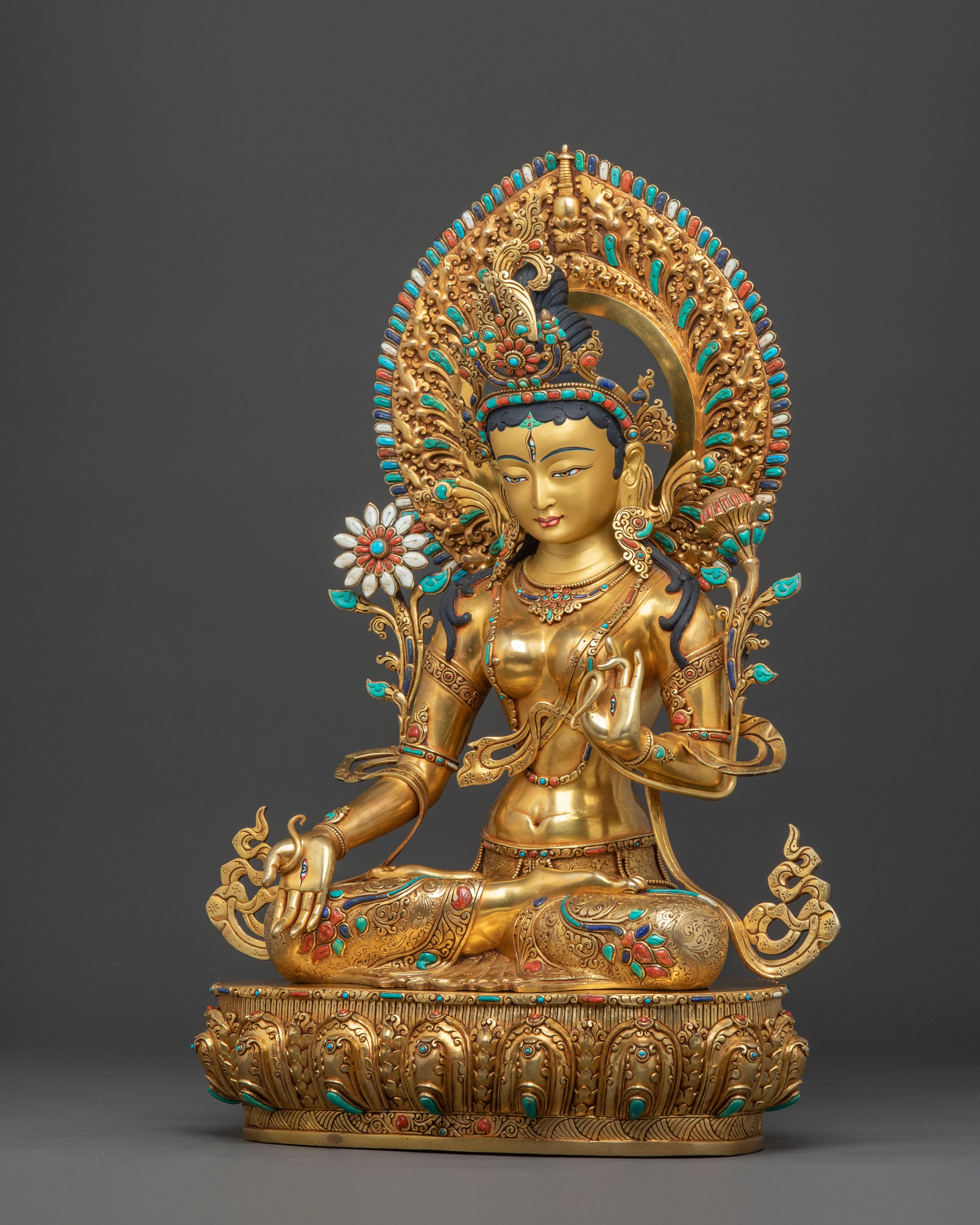 White Tara 24K Gold Gilded Sculpture | Goddess of Compassion