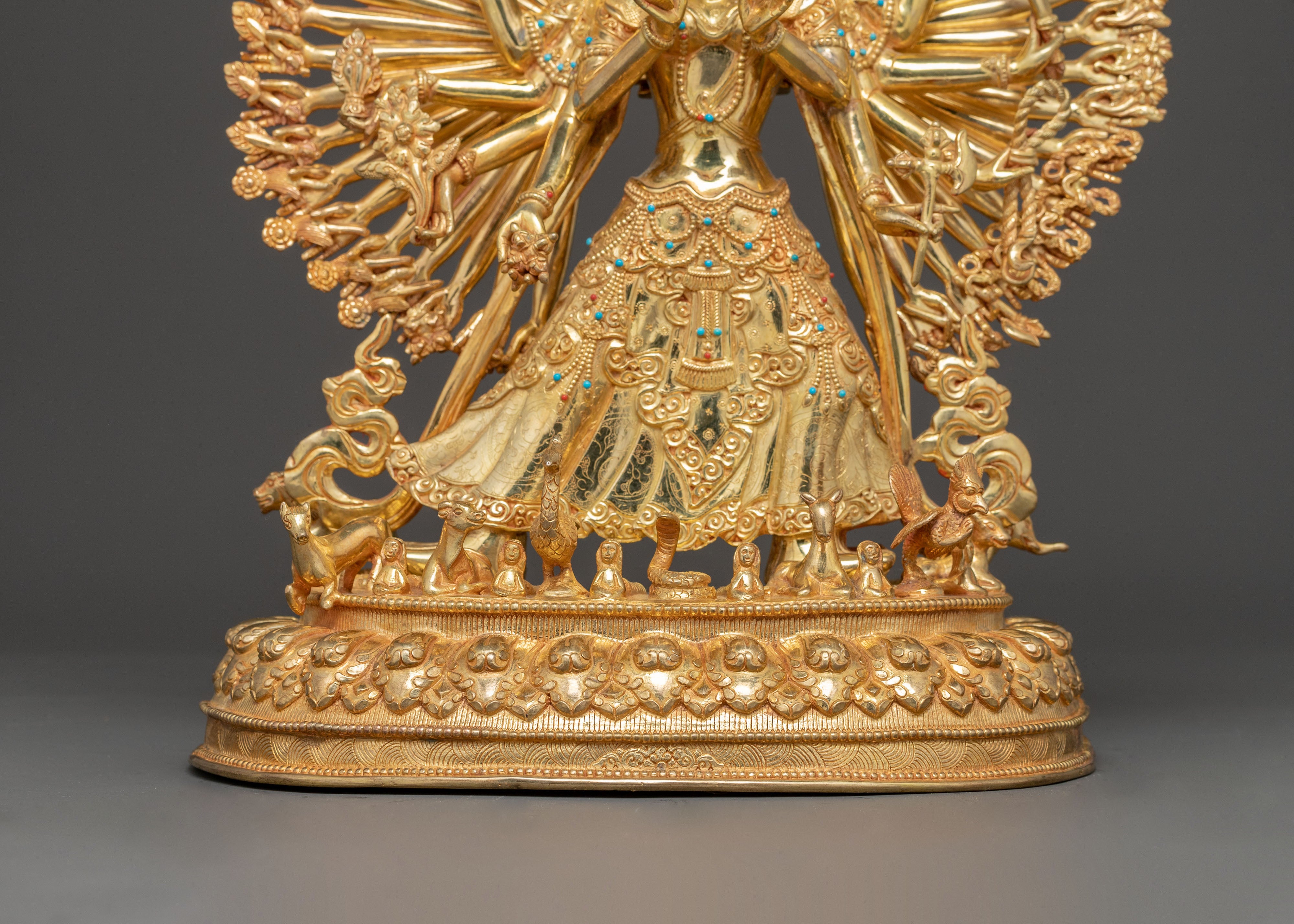 Handmade 24k Gold Glided 1000 Armed Dukar Statue