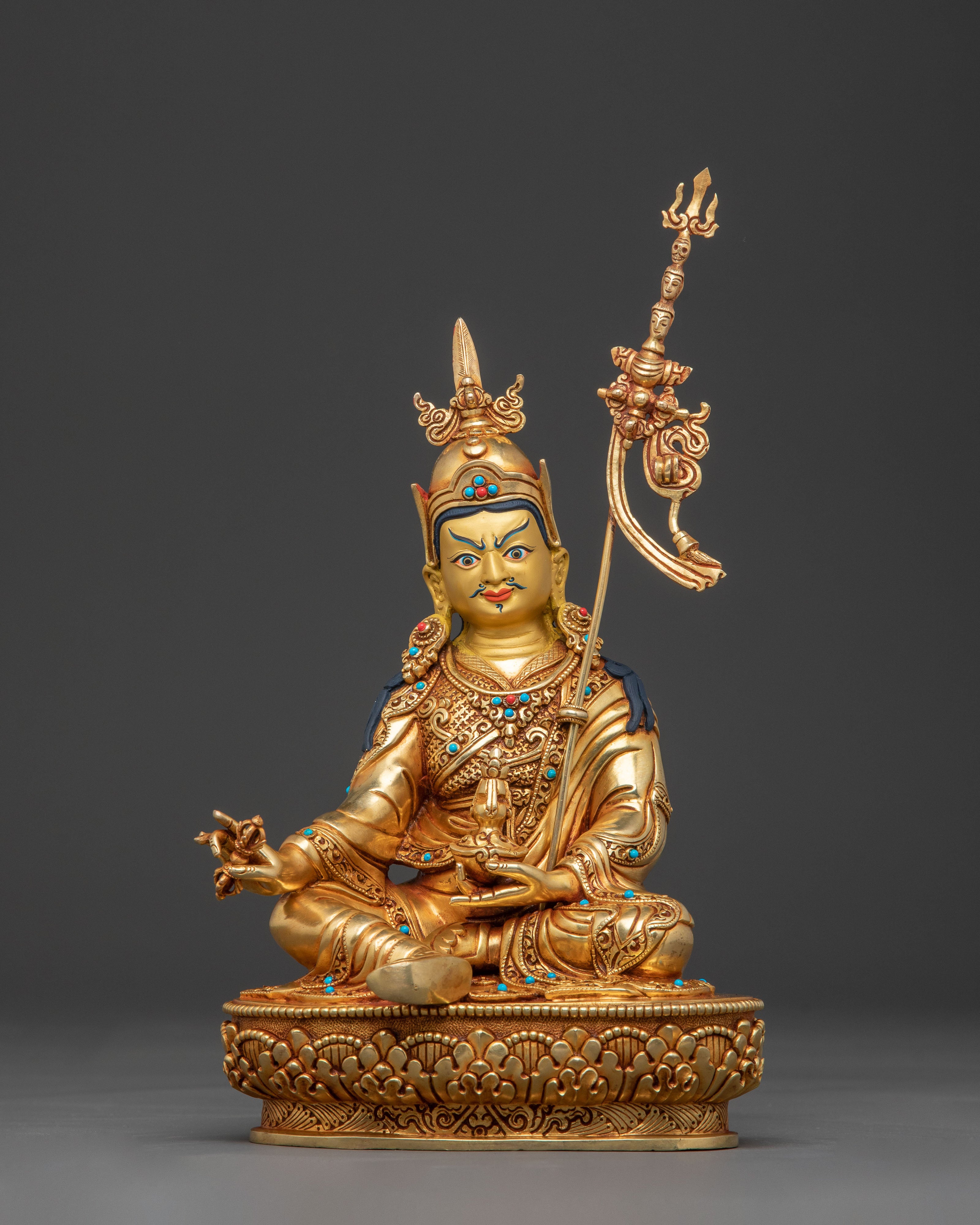 Handcrafted Guru Rinpoche Sacred Statue | 24K Gold Gilded Sculpture