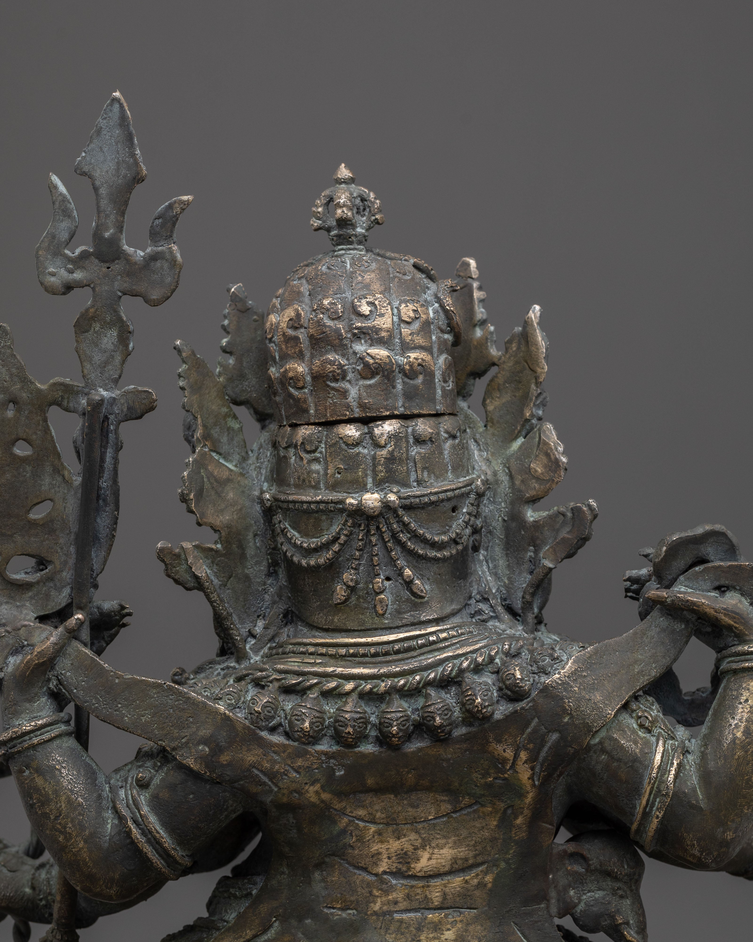 Six-Armed Mahakala Statue | Copper Figurine with Antique Finish
