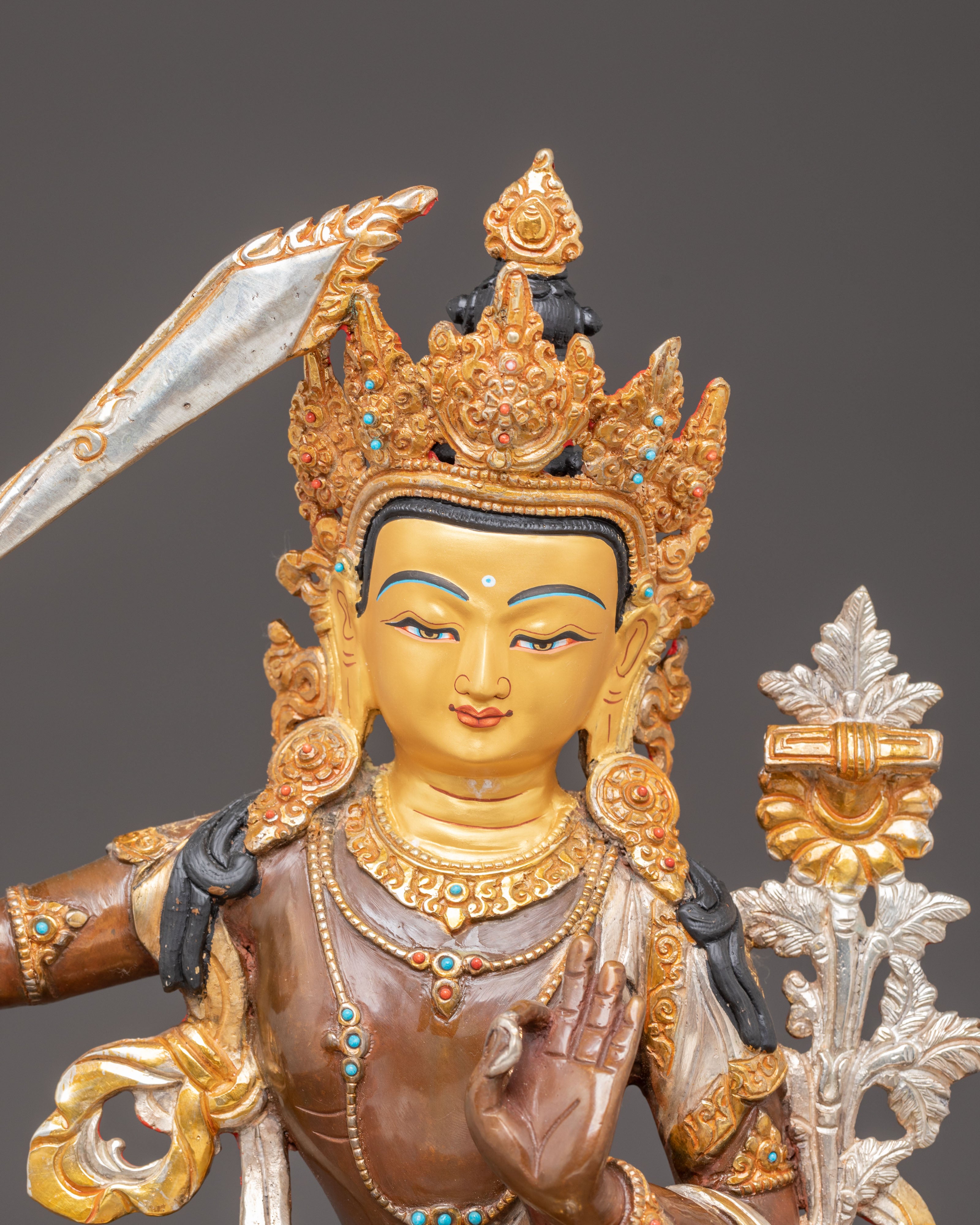 Handmade Manjushri Golden Statue | Symbol of Enlightened Wisdom