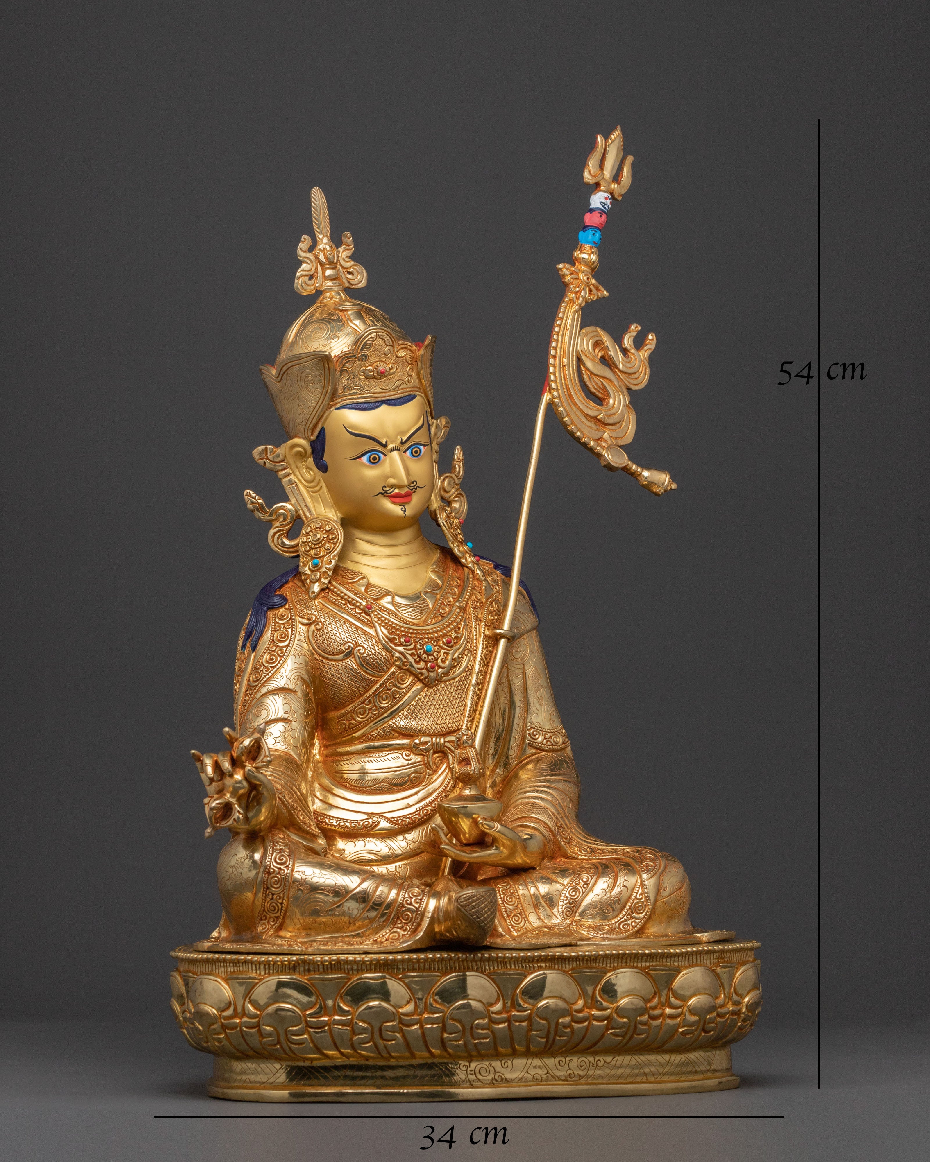 Guru Rinpoche Spiritual Statue: 24K Gold Gilded Art