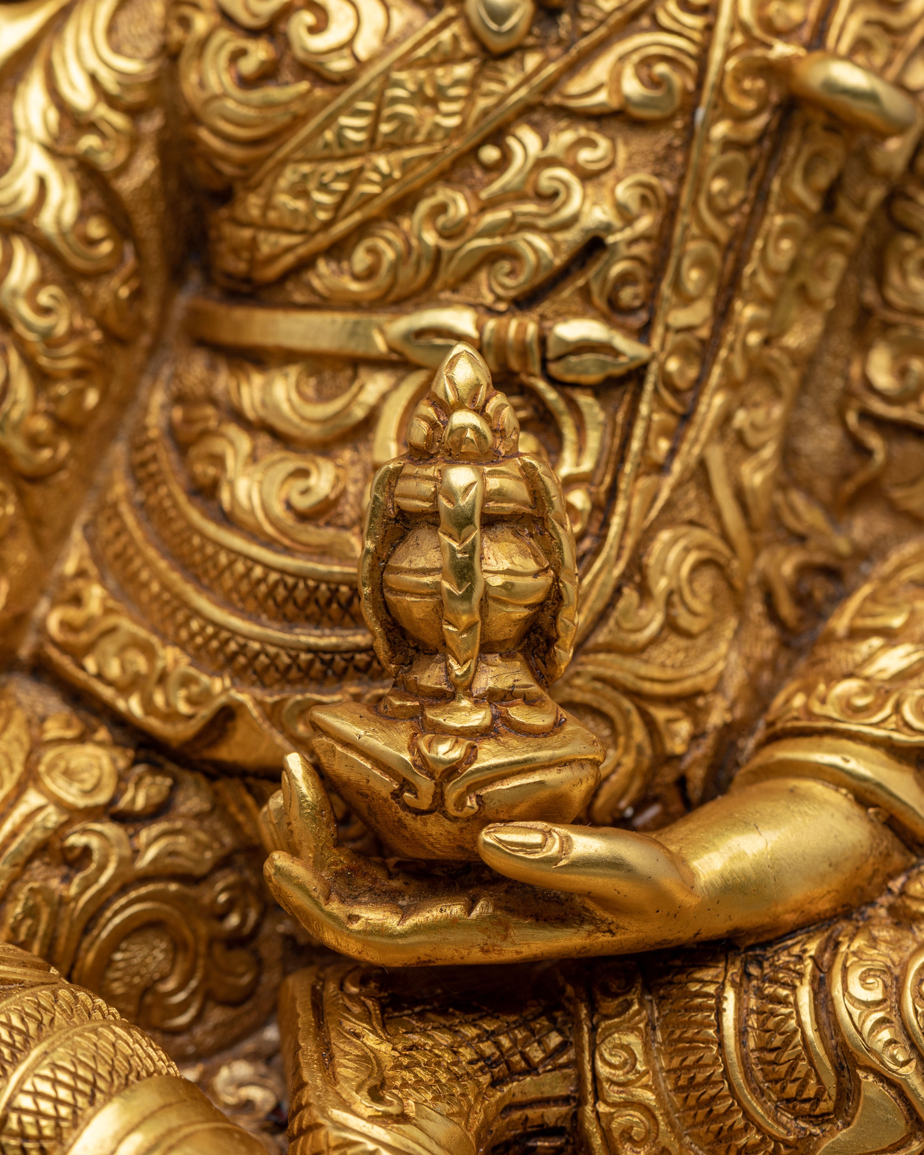 Handmade Guru Rinpoche Spiritual Sculpture with 24K Gold Gliding