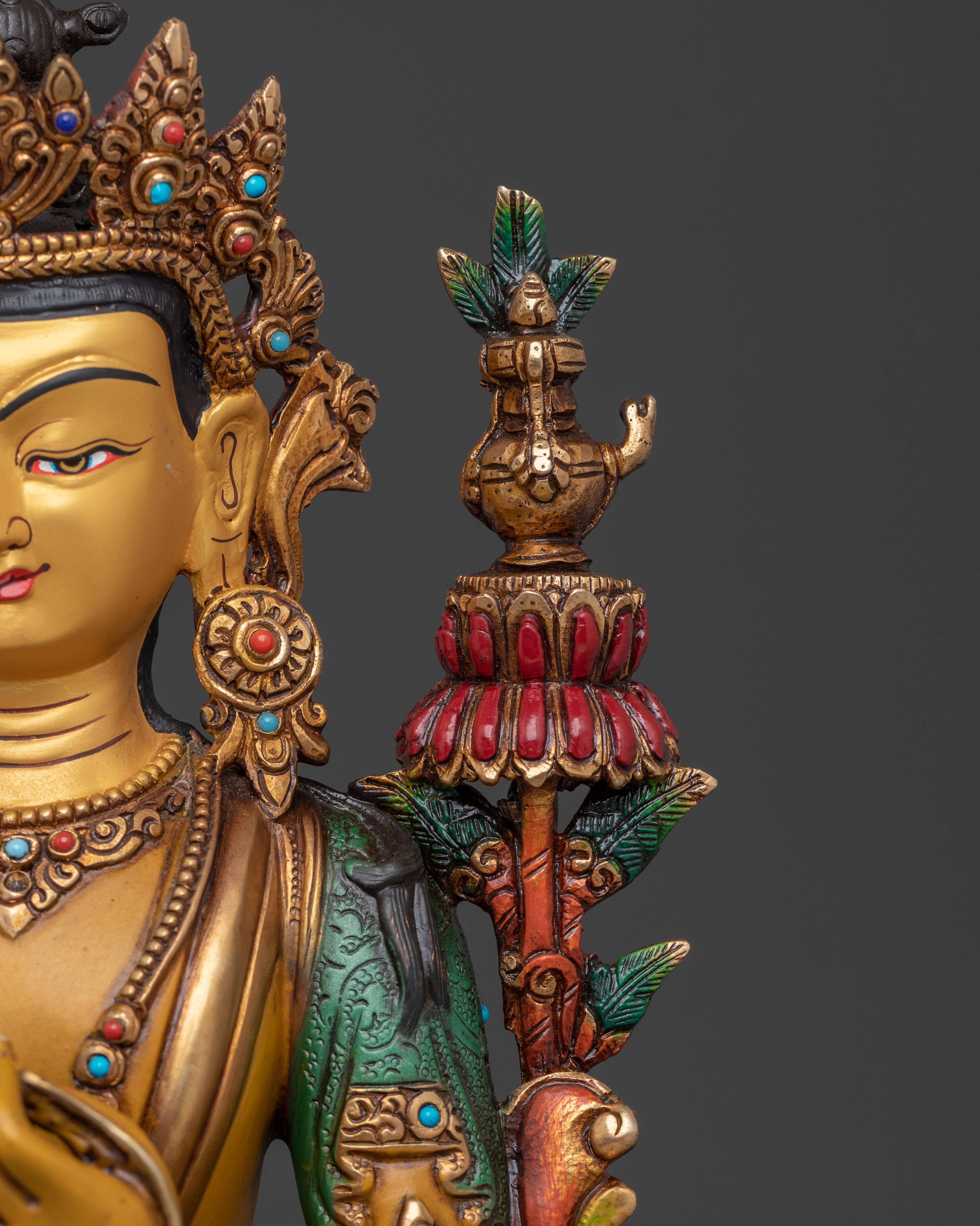 Maitreya Buddha Statue: 24K Gold Gilded Figurine