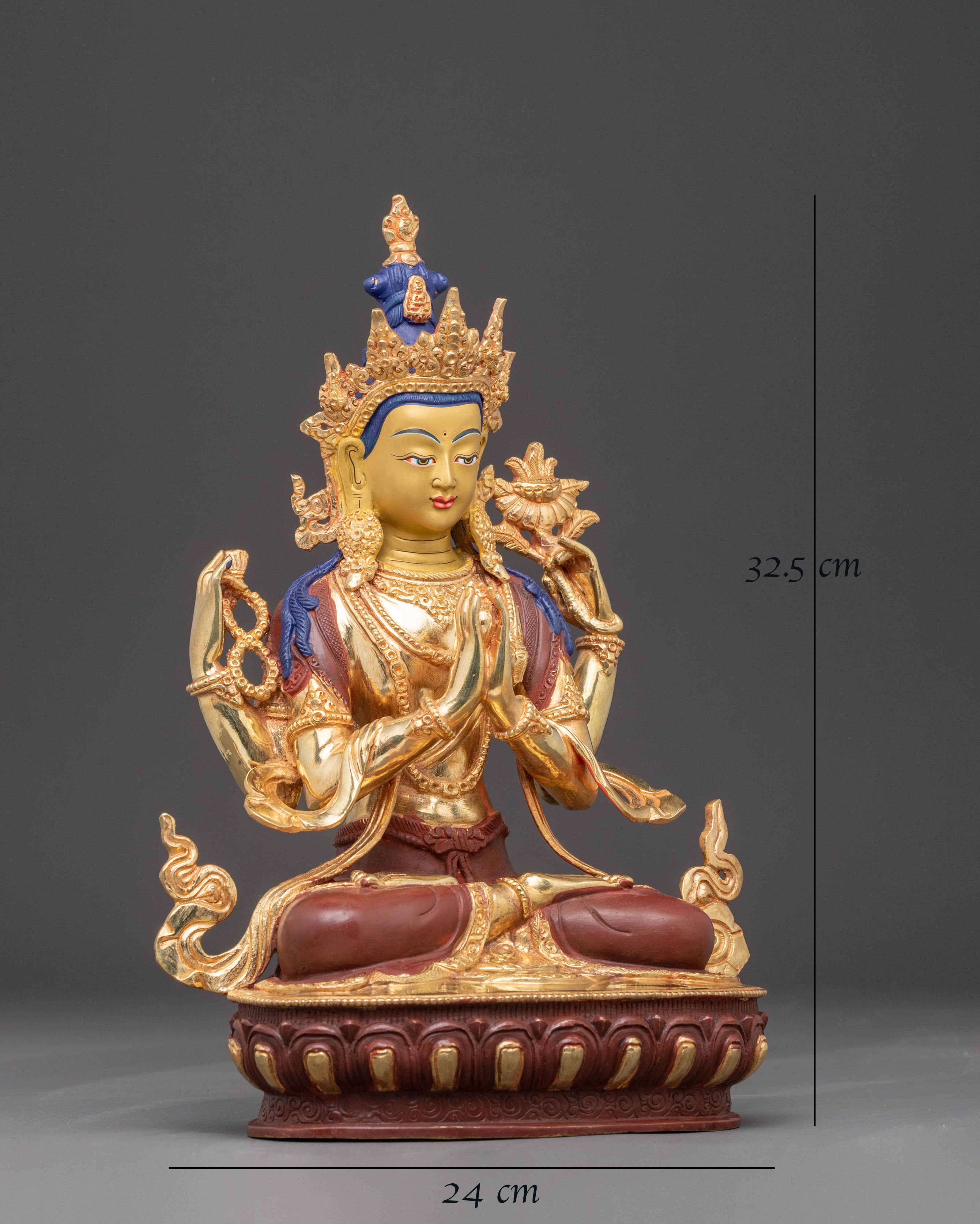 Handcrafted Nepalese Chenrezig Copper Statue