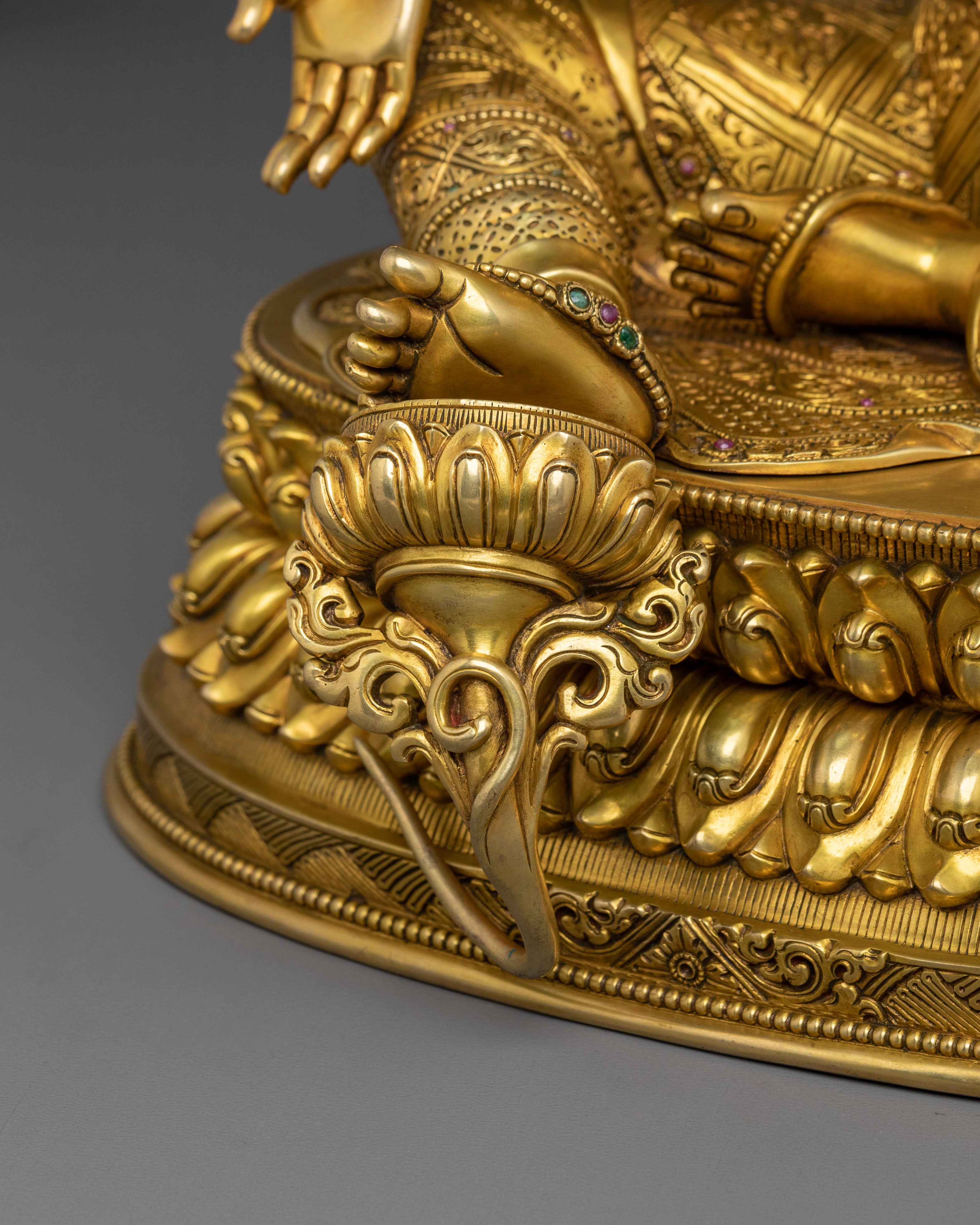 Tibetan Goddess Sculpture of Green Tara | 24K Gold Gilded Compassion Statue