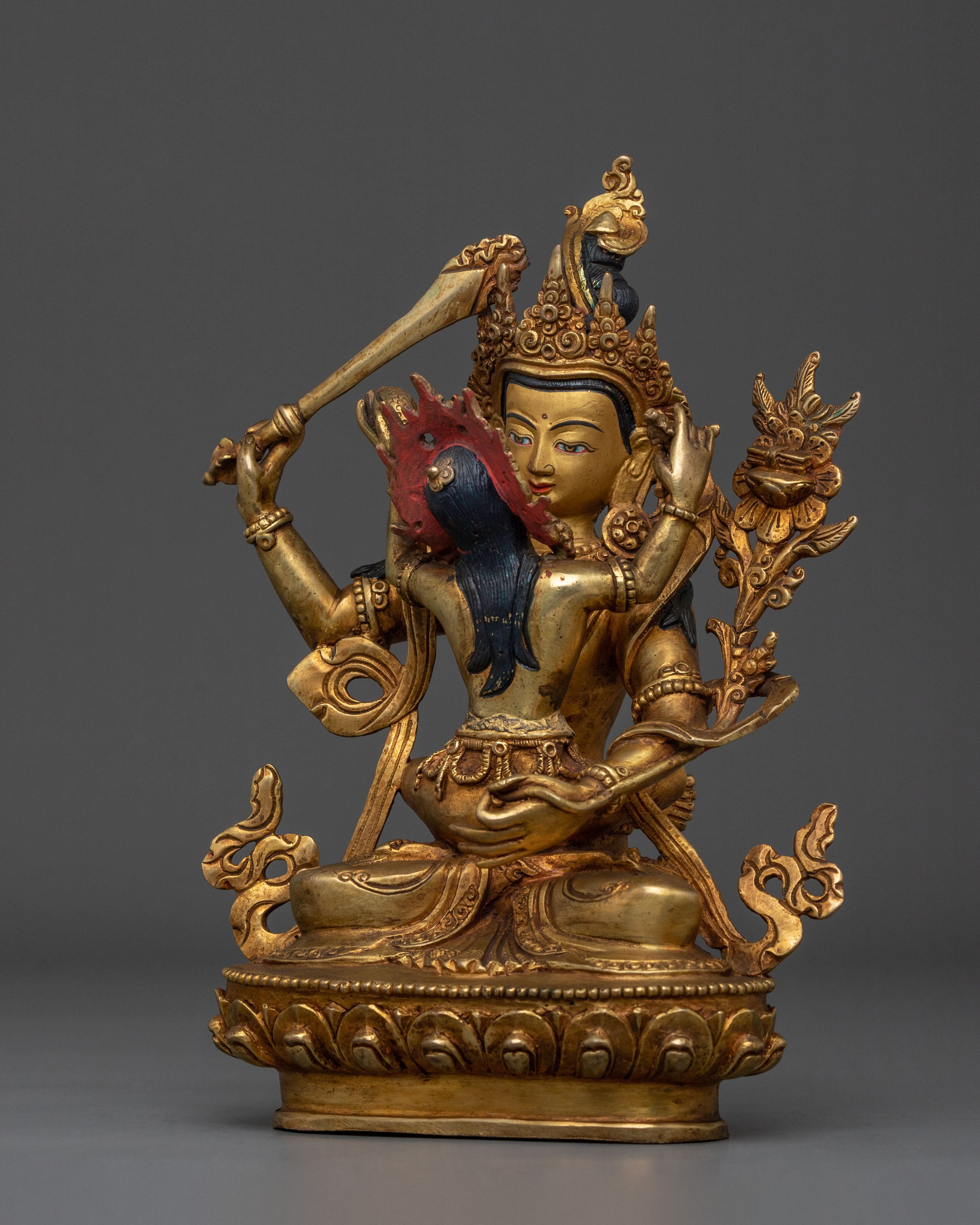Wisdom Bodhisattva Manjushri Golden Sculpture