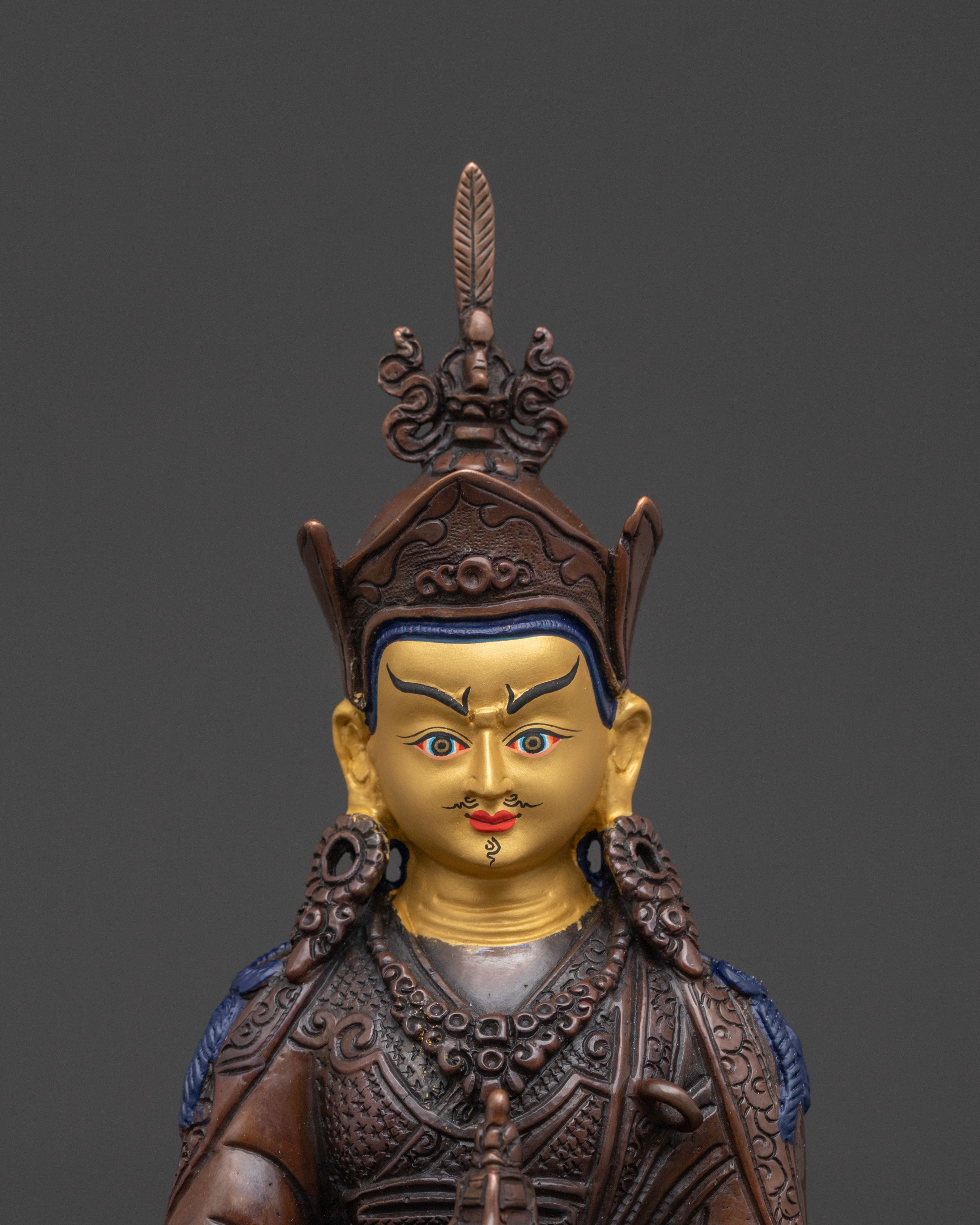 Teacher of the Dharma Guru Rinpoche Statue – Hand-Gilded Copper