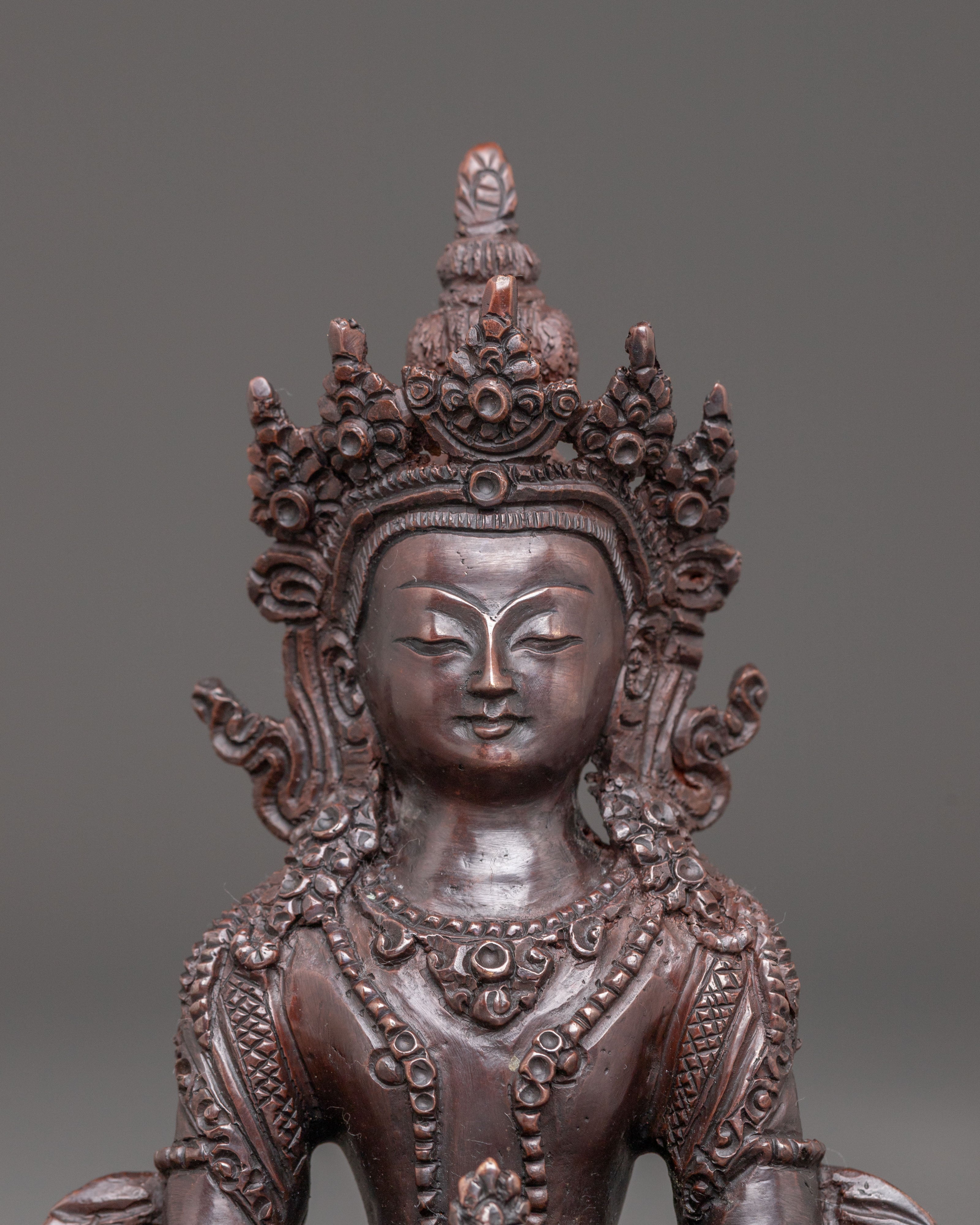 Handmade Amitayus Oxidized Copper Statue | Buddha of Infinite Life