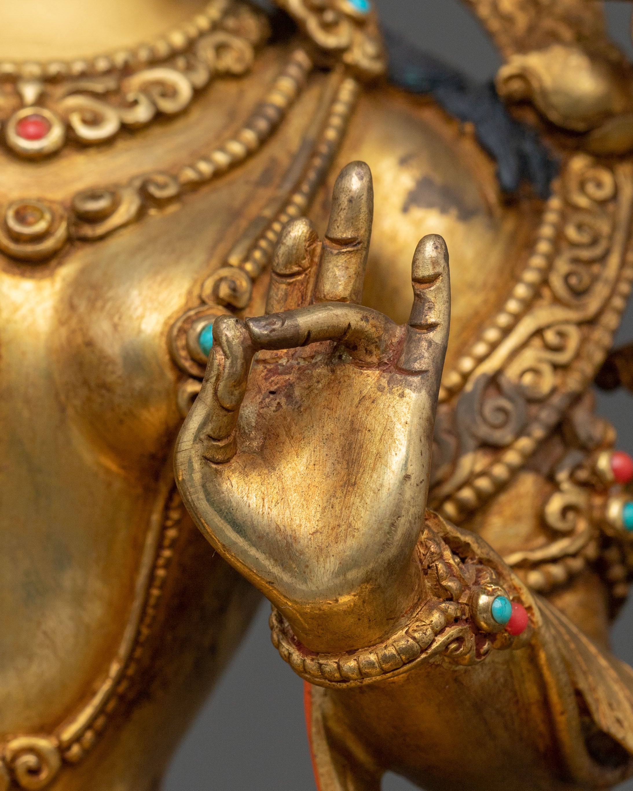Green Tara Fire Gold Gilded Statue | Made in Nepal