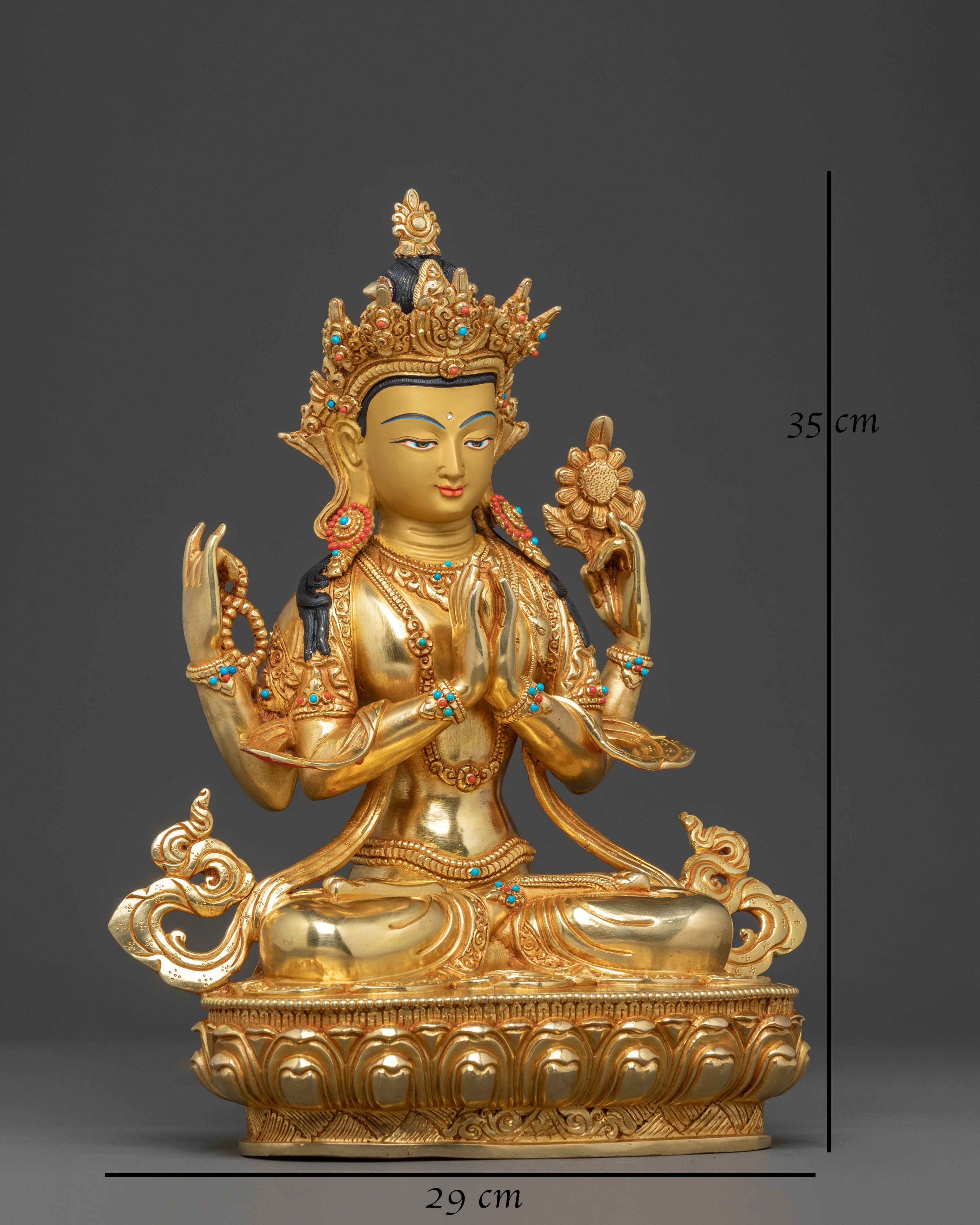 Chenrezig Compassion Statue | Handcrafted 24K Gold Gilded