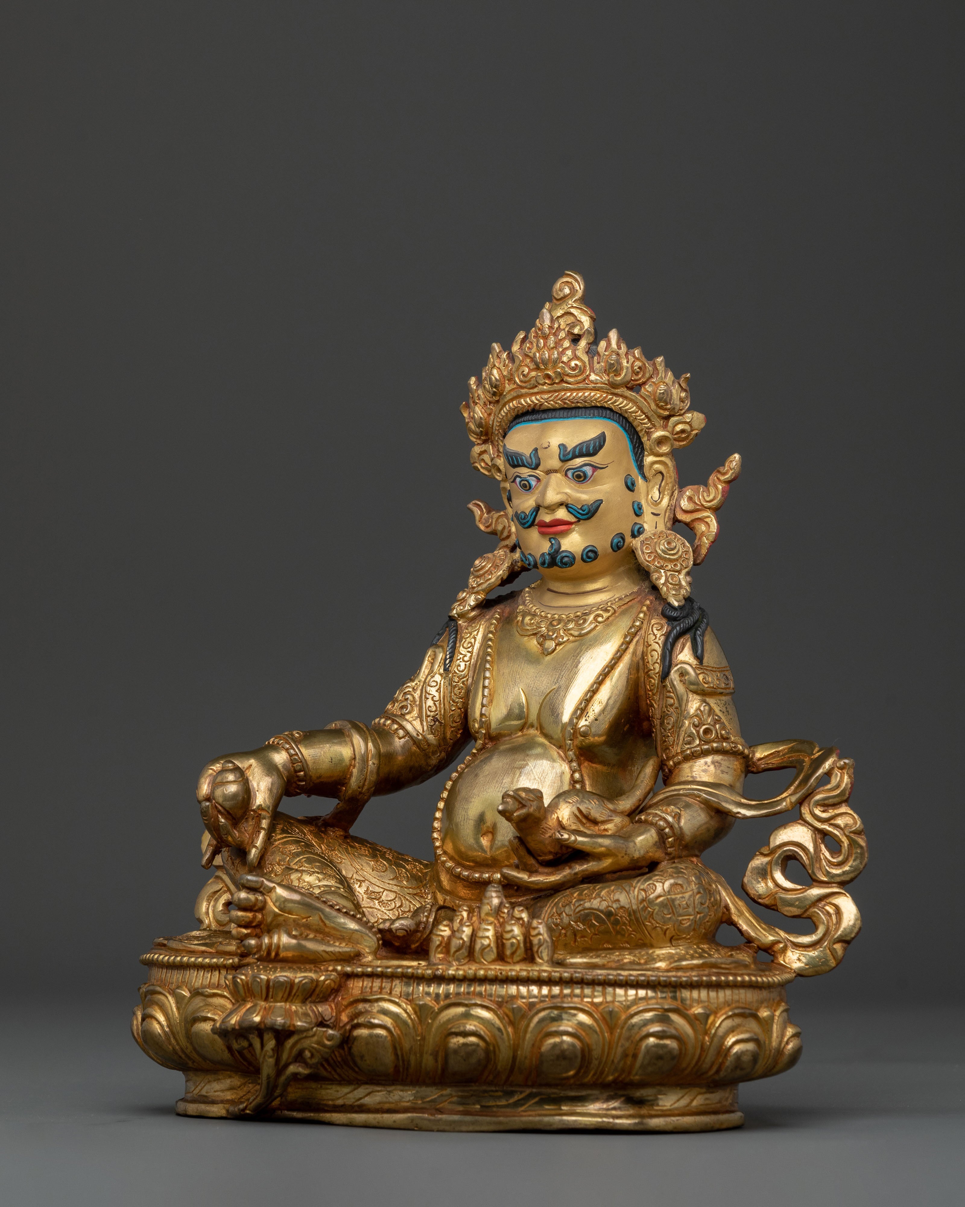 24K Gold Gilded Dzambhala Wealth Blessing Sculpture