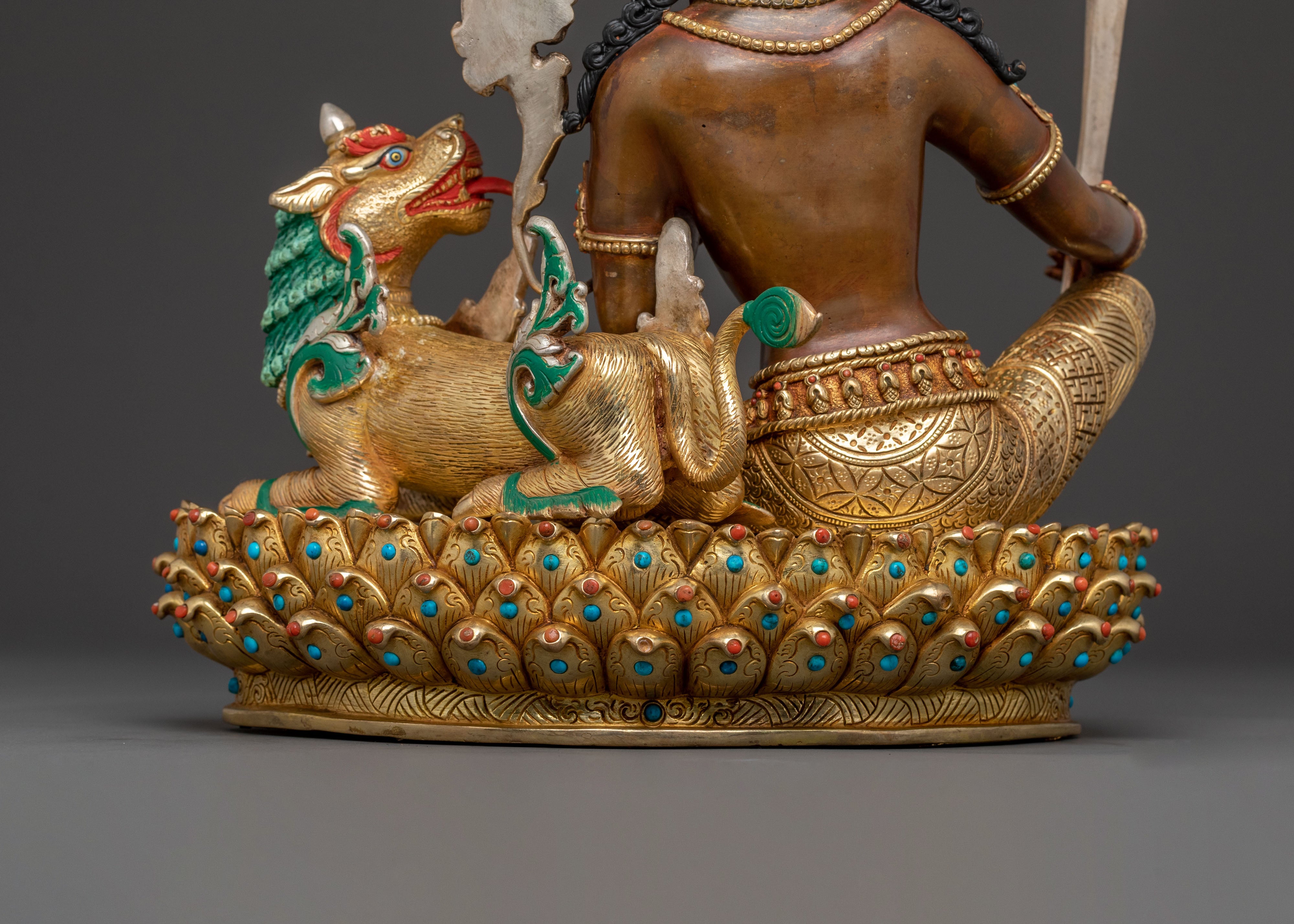 Handcrafted Simhanada Manjushri Sacred Statue