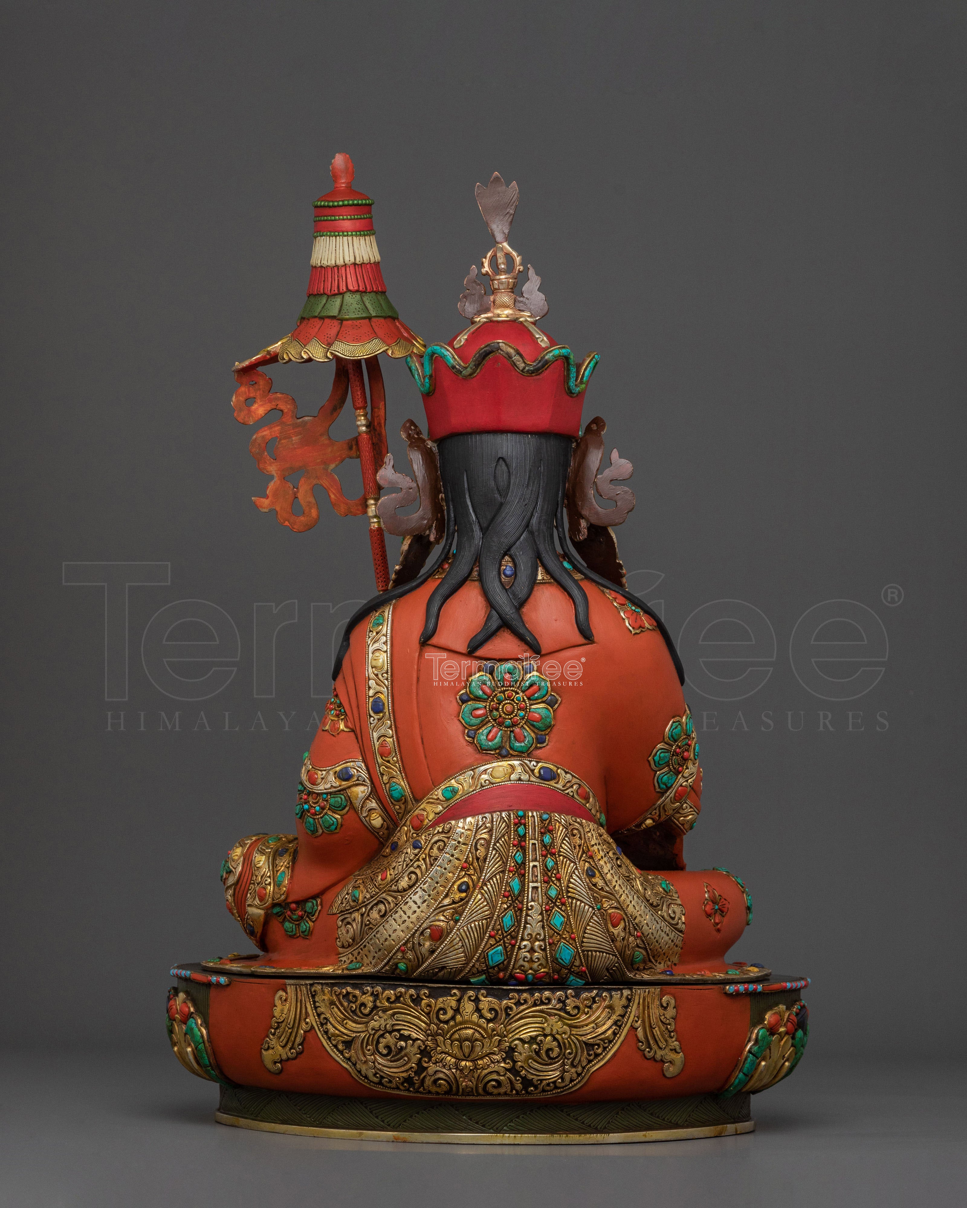 Buddhist Master Guru Norla Sculpture: 24K Gold Gilded Artistry