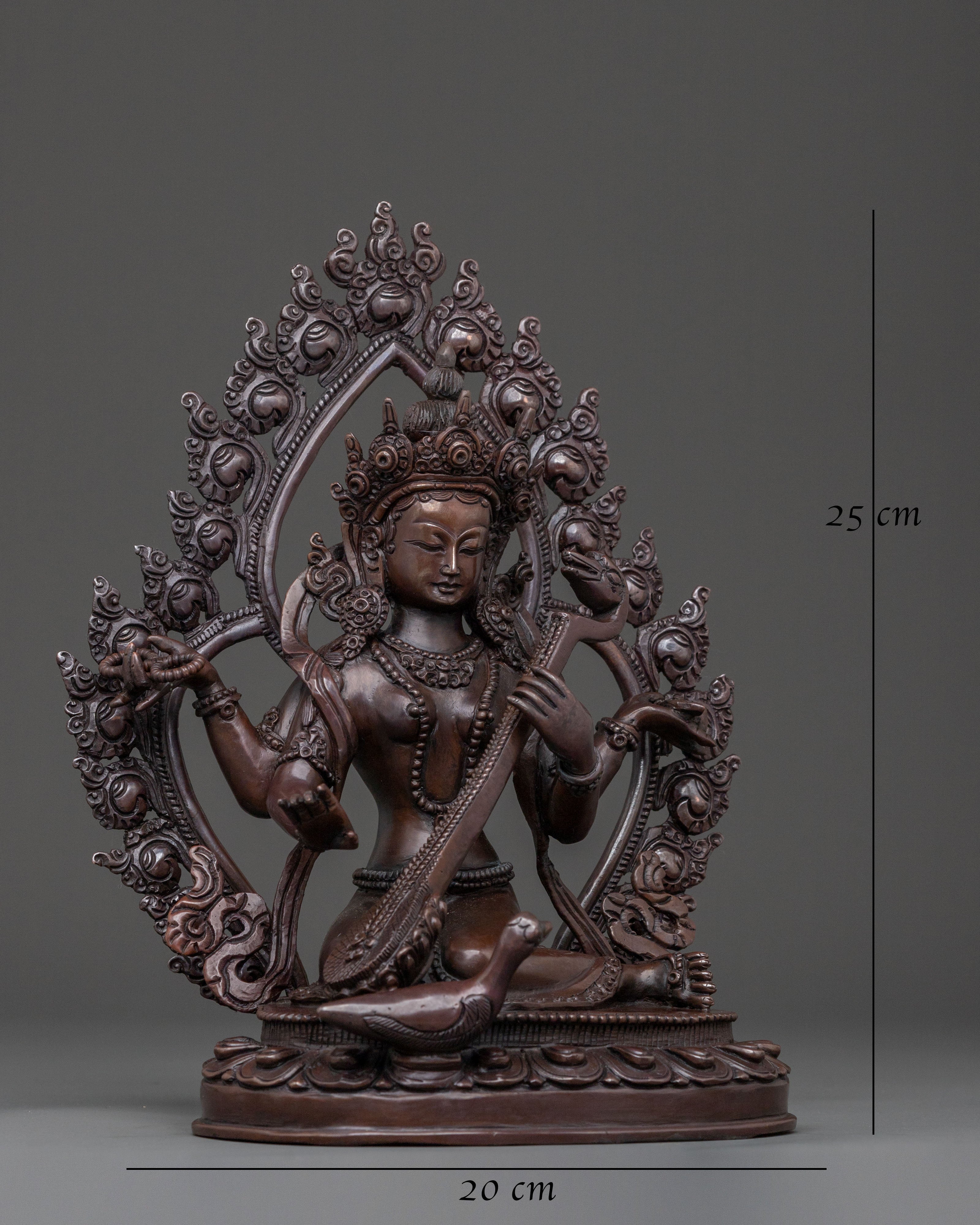 Saraswati Devi Spiritual Statue in Oxidized Copper