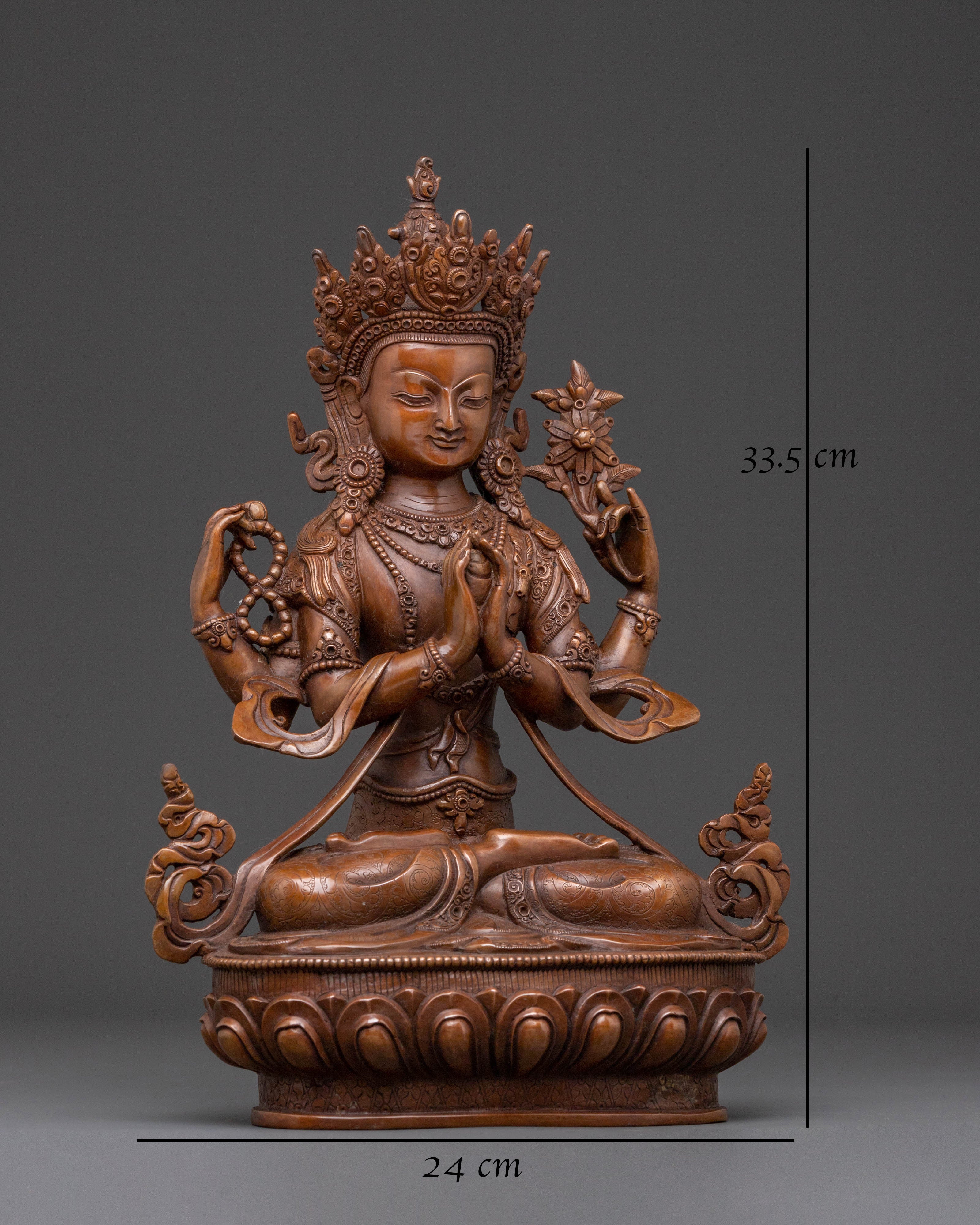 Bodhisattva Chenrezig Statue for Protection – Oxidized Copper Artistry
